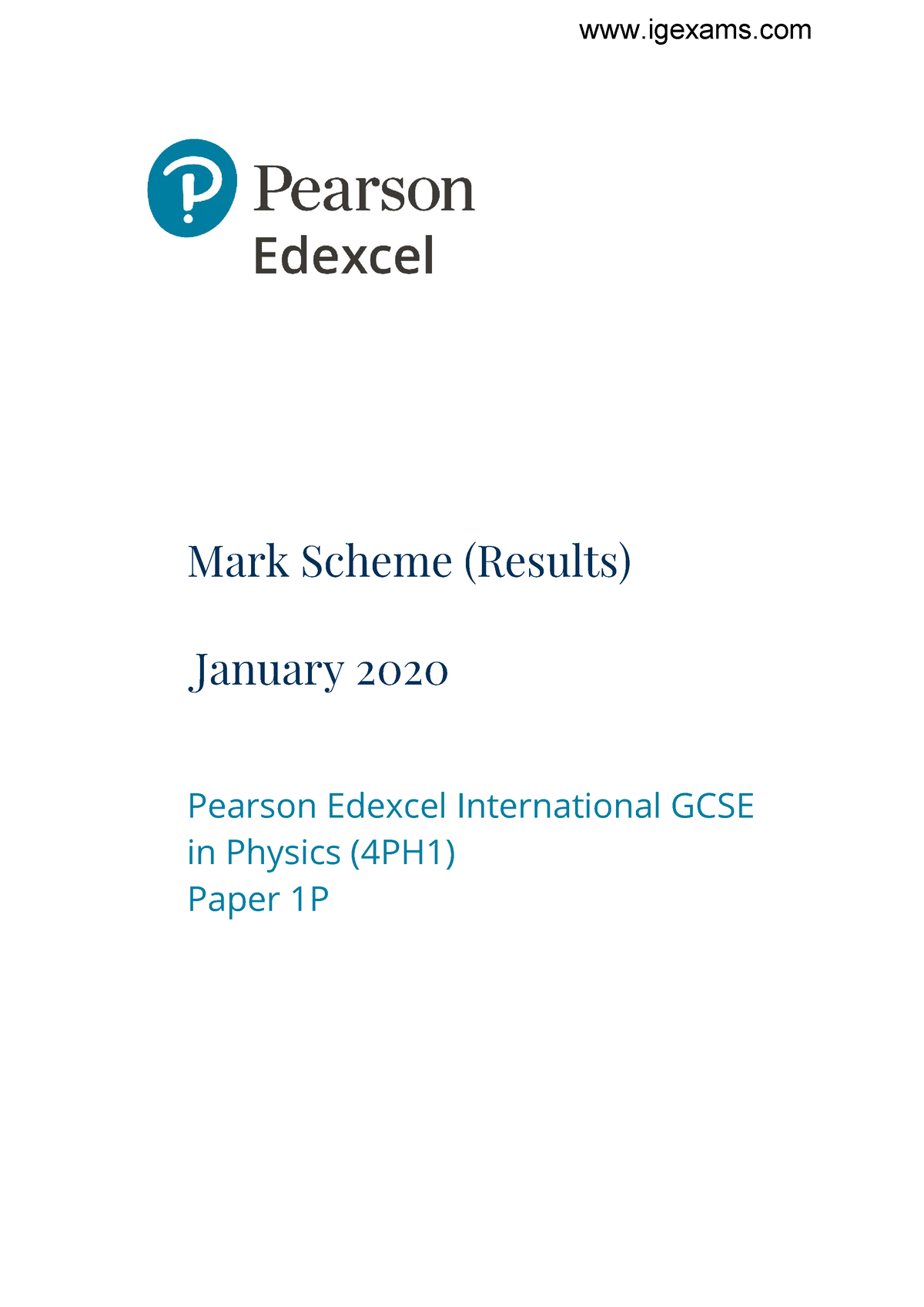 January 2020 MS - Paper 1P Edexcel Physics Igcse - Mark Scheme (Results ...