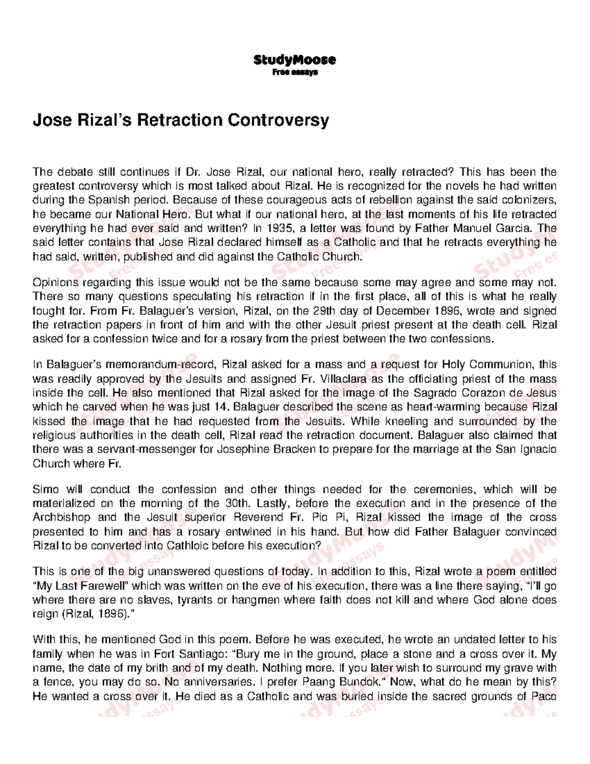 Jose Rizal’s Retraction Controversy - Jose Rizal’s Retraction ...