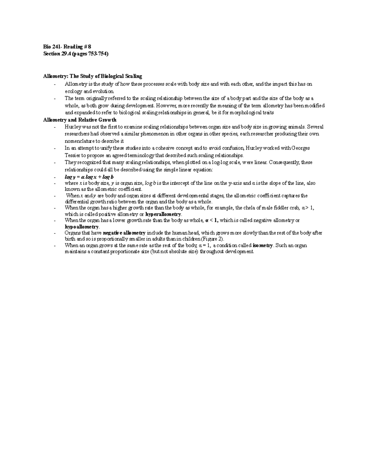Bio 241 Notes- Reading # 8 - Bio 241- Reading # 8 Section 29 (pages 753 ...
