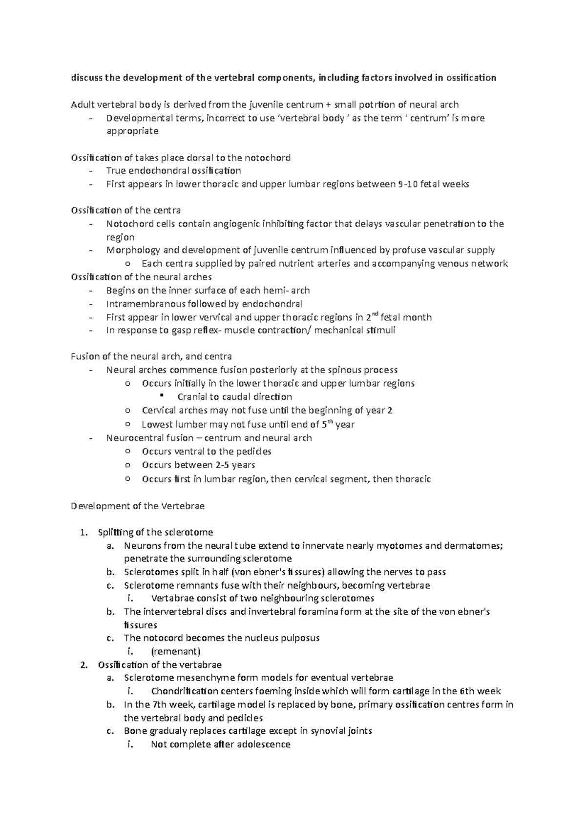 Vertebral Column Review - discuss the development of the vertebral ...