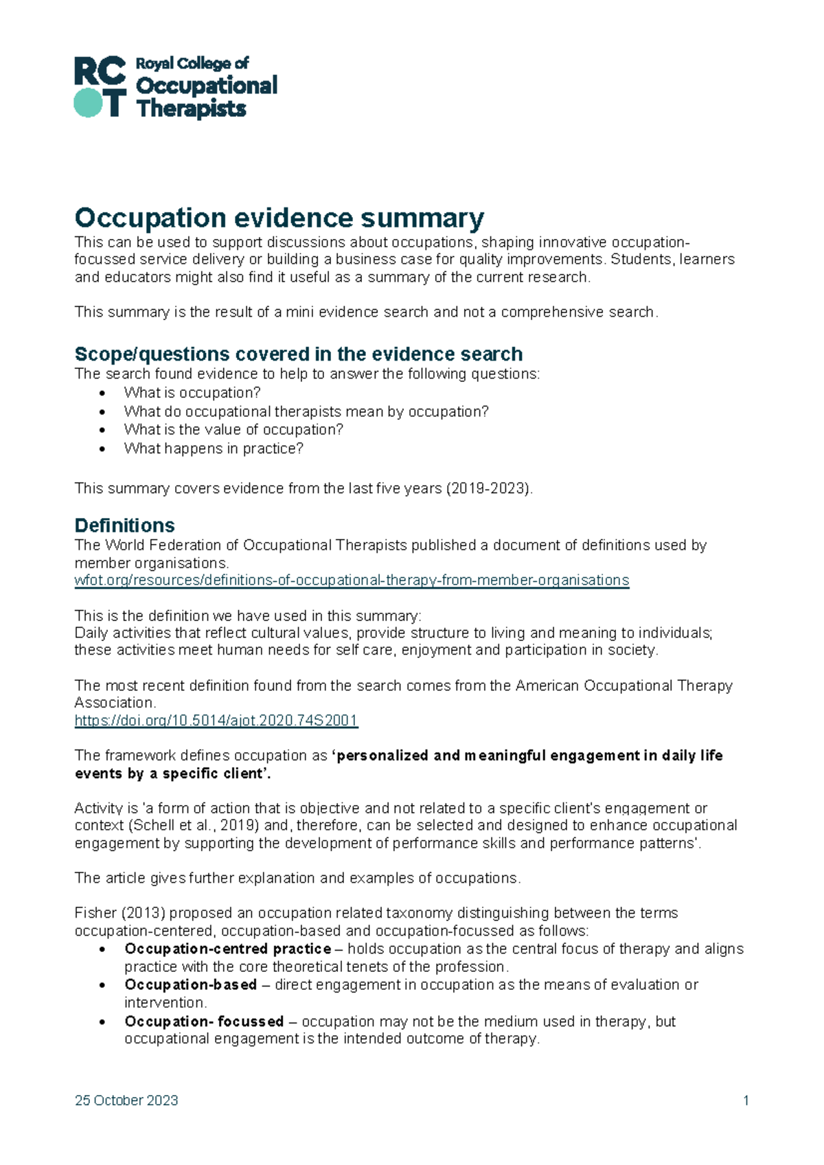 Occupations evidence summary 0 - Occupation evidence summary This can ...