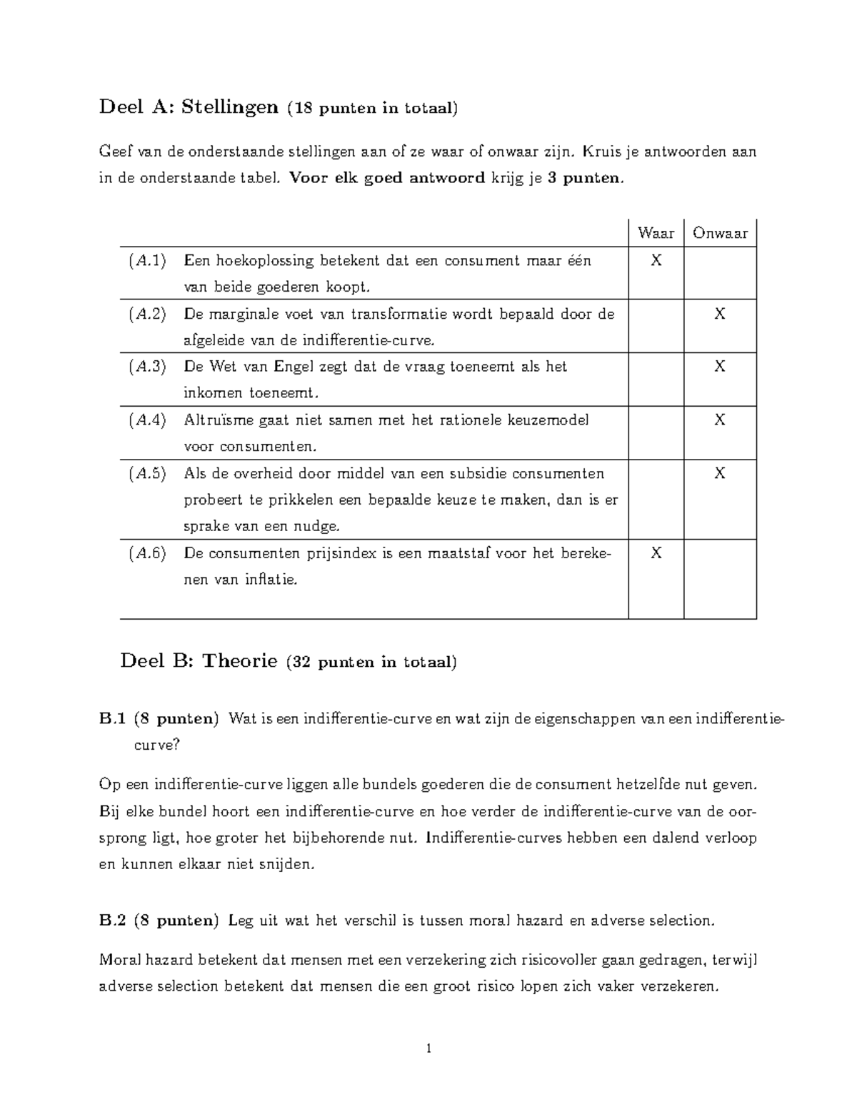 Proef/oefen Tentamen 7 November 2016, Antwoorden - Deel A: Stellingen ...