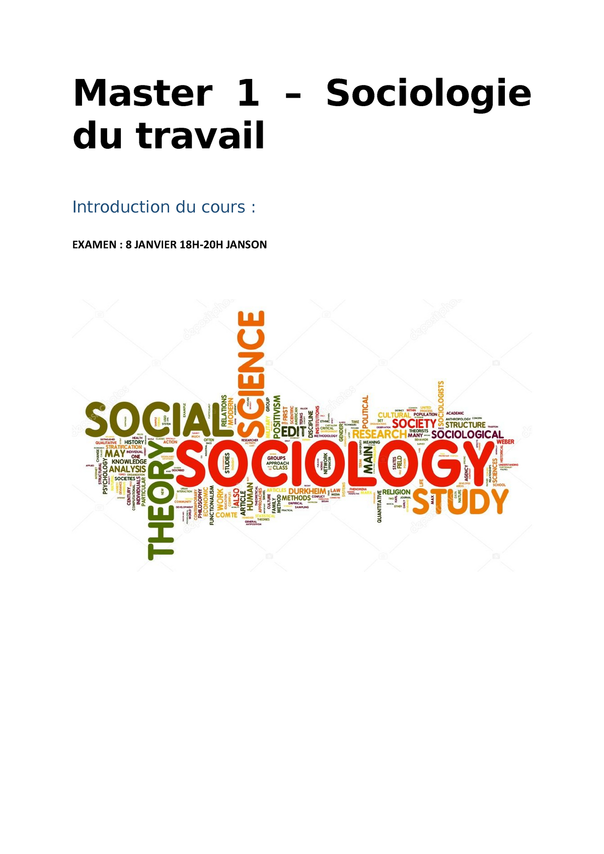 Sociologie du travail  Notes de cours TOUS  Master 1 – Sociologie du