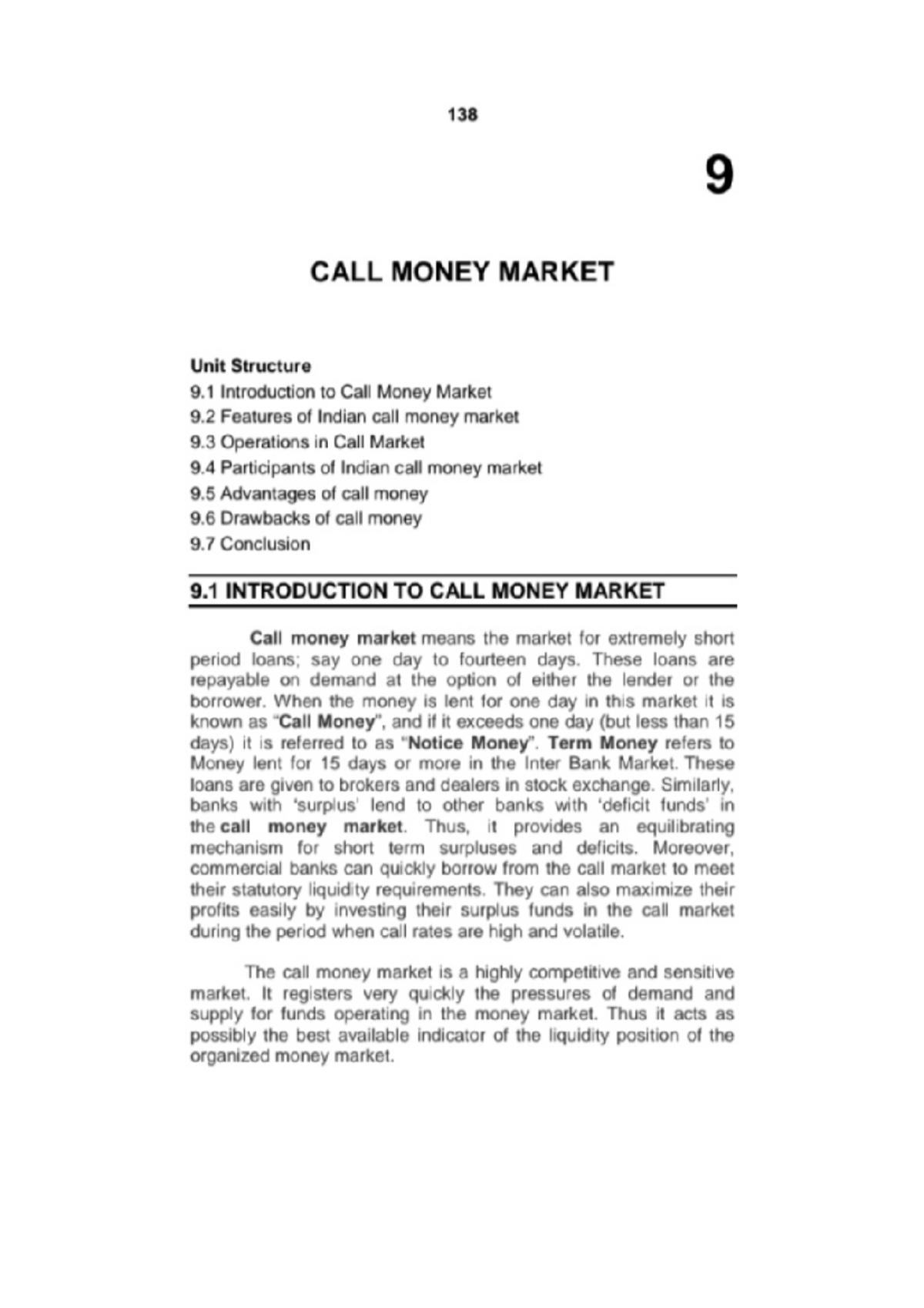 9 Call Money Market Lecture notes Financial Market operations Studocu