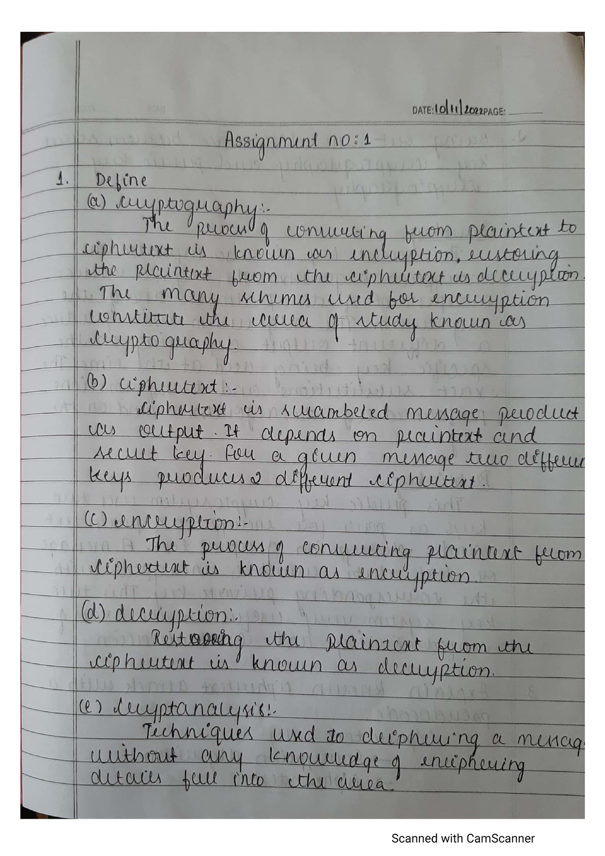 Cryptography notes - Assignment no: 1 1. Define (a) myptography The ...