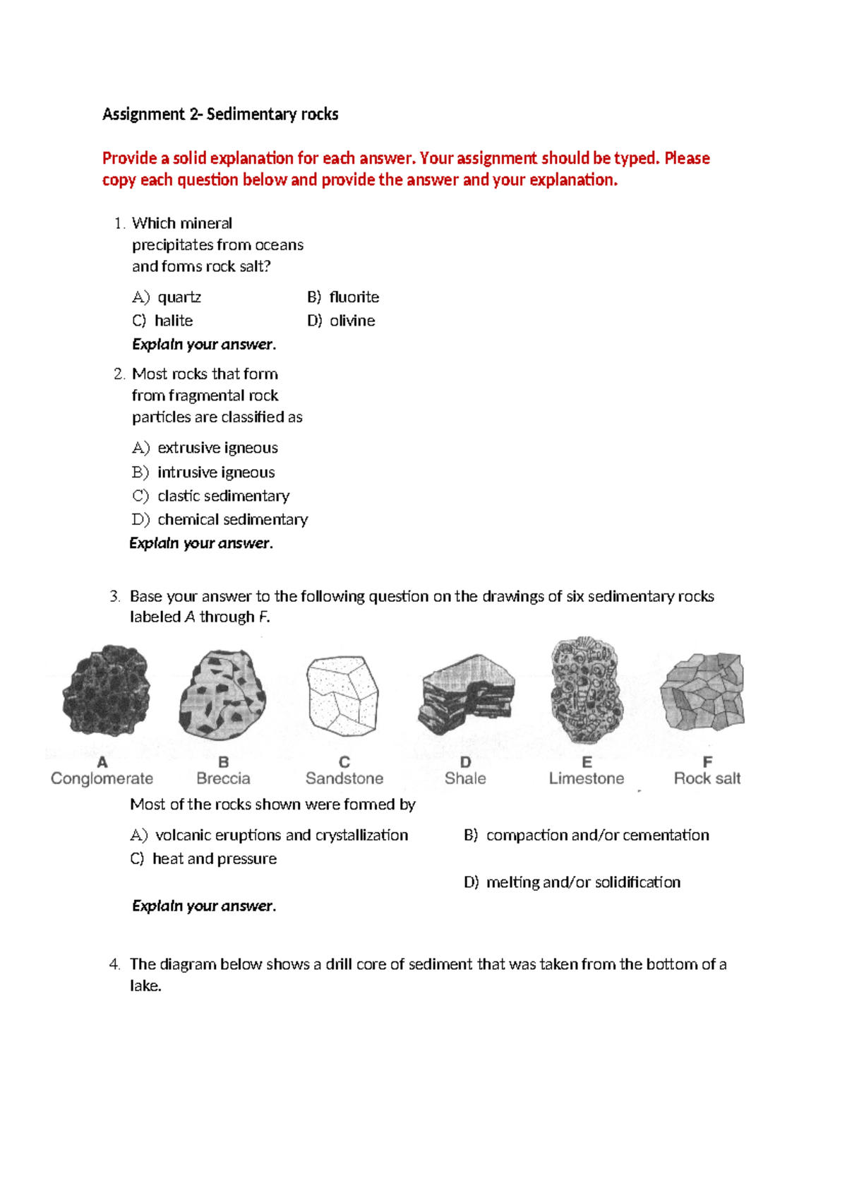 Assignment 2 Sedimentary Rocks - Assignment 2- Sedimentary rocks ...