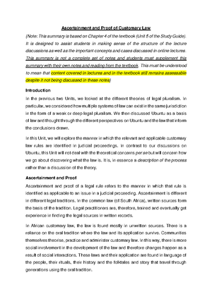 Customary Law - JLXV201 - Studocu