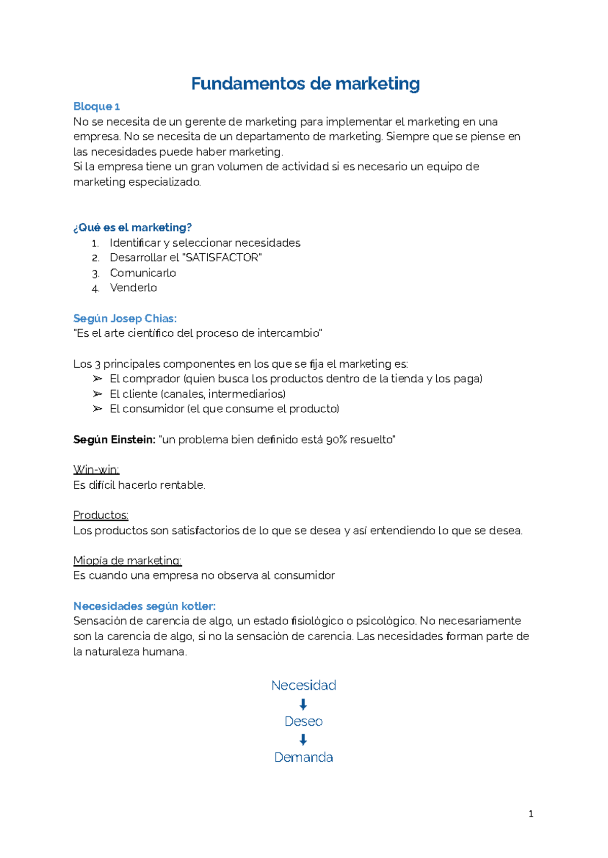 Fundamentos de marketing - Fundamentos de marketing Bloque 1 No se ...