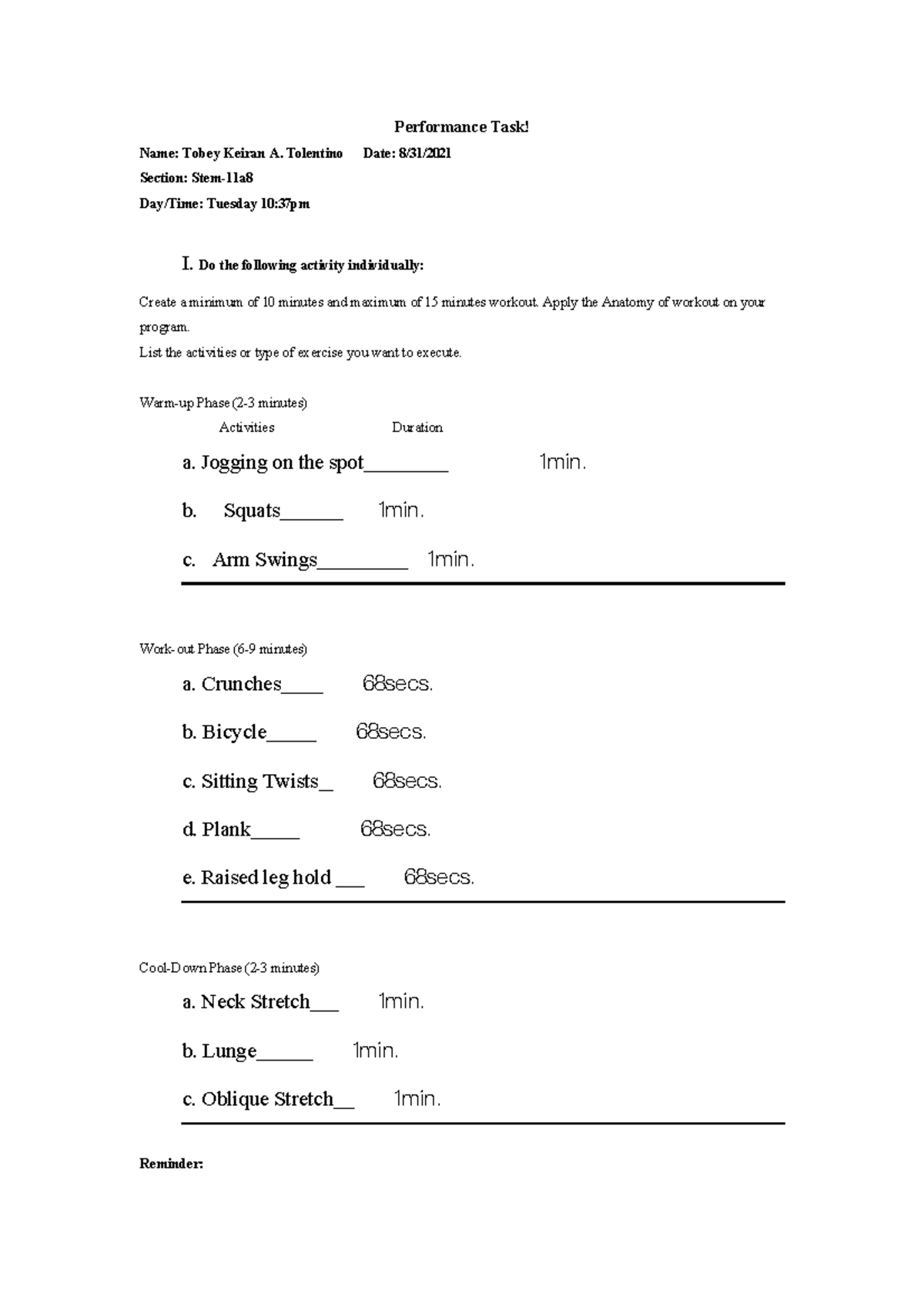Performance Tas 2 - It will helps you - Performance Task! Name: Tobey ...