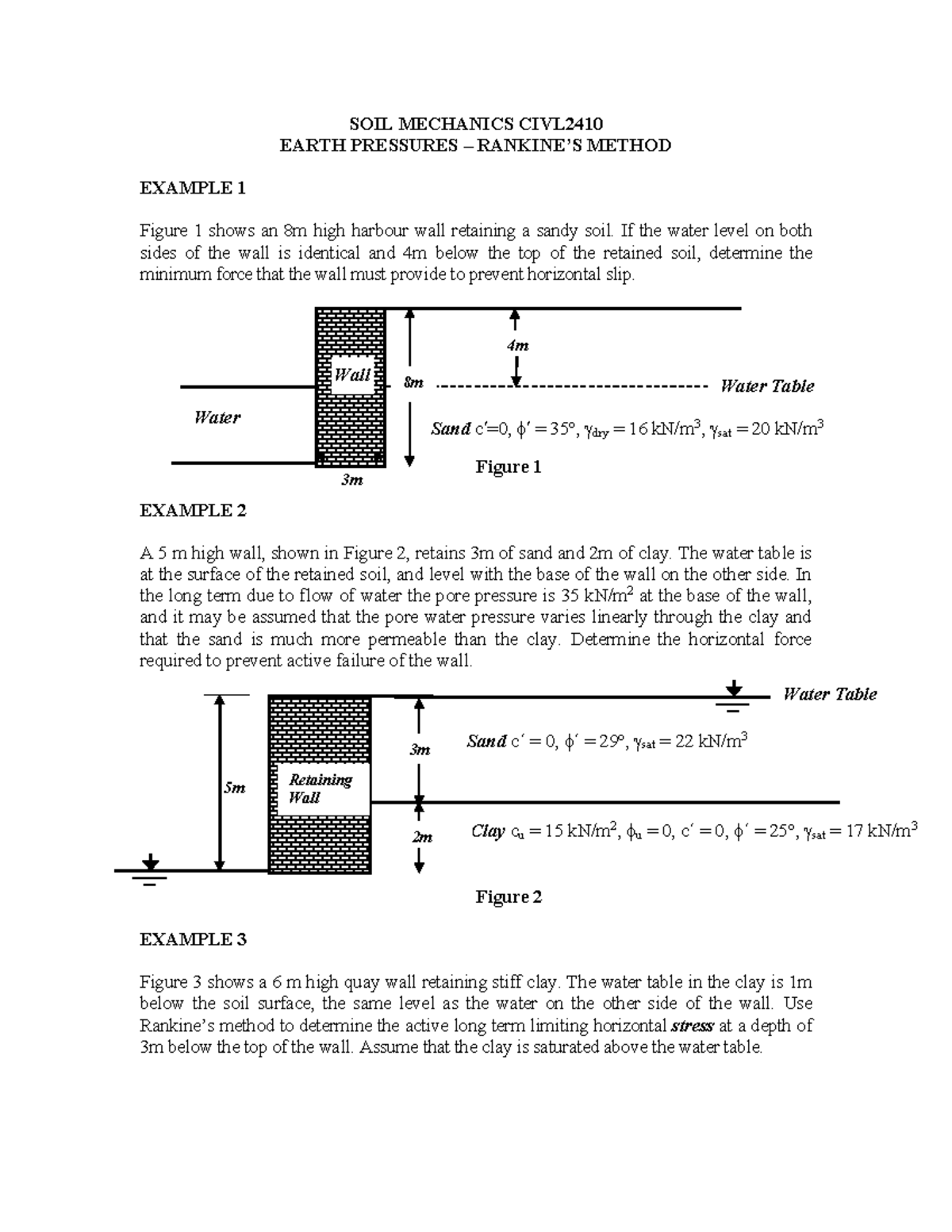 RANKINE_examples 2024.pdf - SOIL MECHANICS CIVL EARTH PRESSURES ...