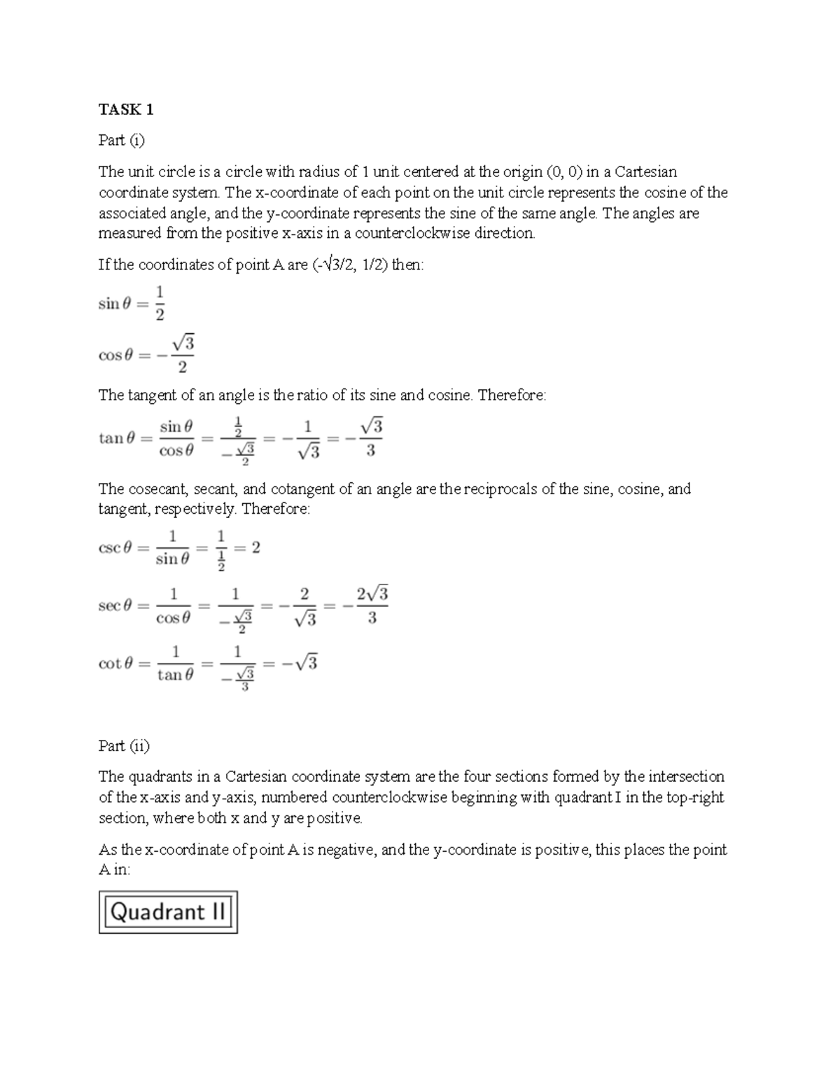 MATH 1201-01 - AY2025-T1 Math Assignment Unit 6 - TASK 1 Part (i) The ...