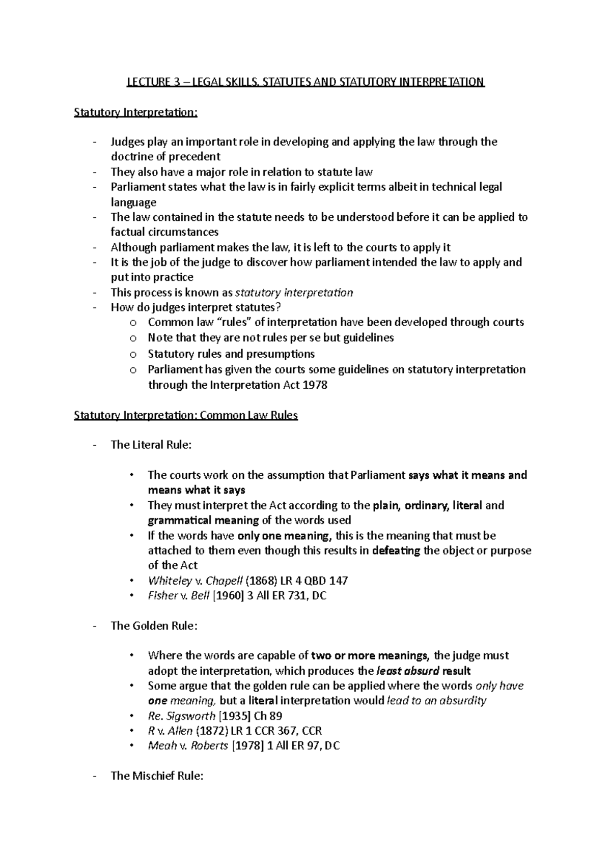 Statutes and Statutory Interpretation - L.S.S. - LECTURE 3 – LEGAL ...