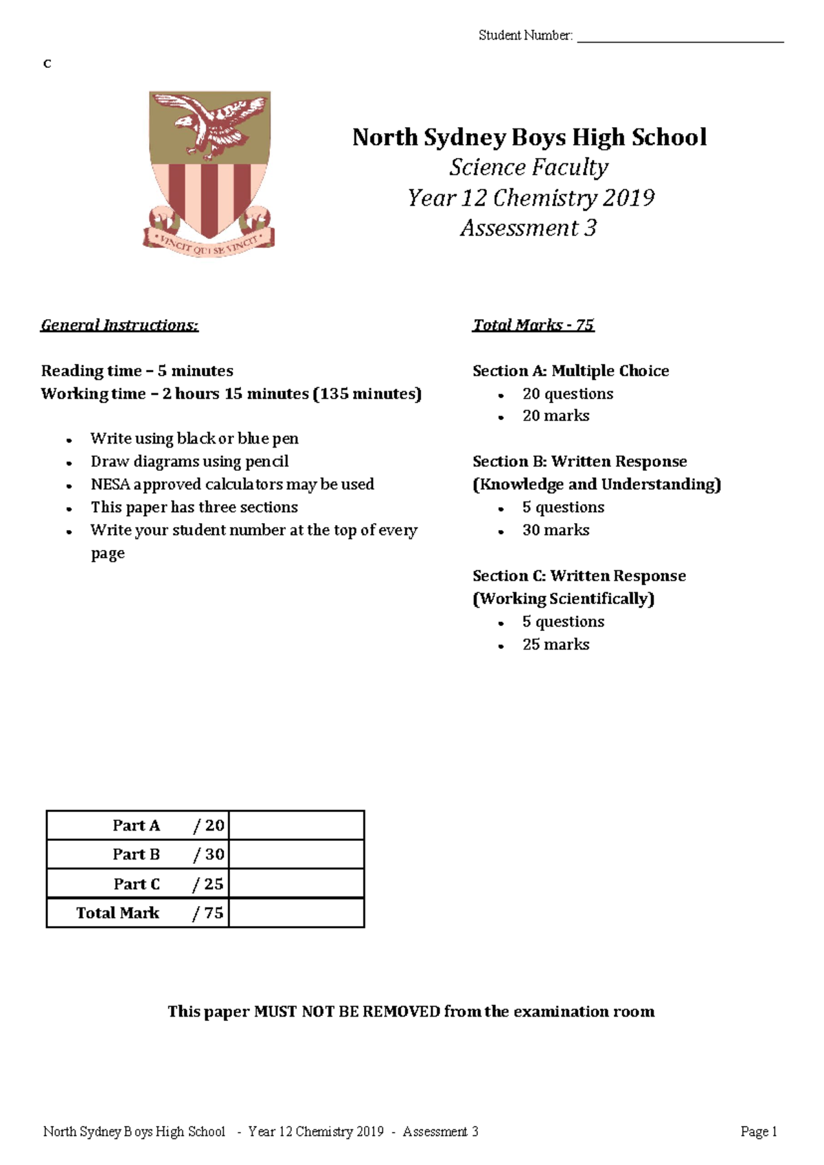 2019 Nsbhs Chemistry Trial Paper with Solutions - c North Sydney Boys ...