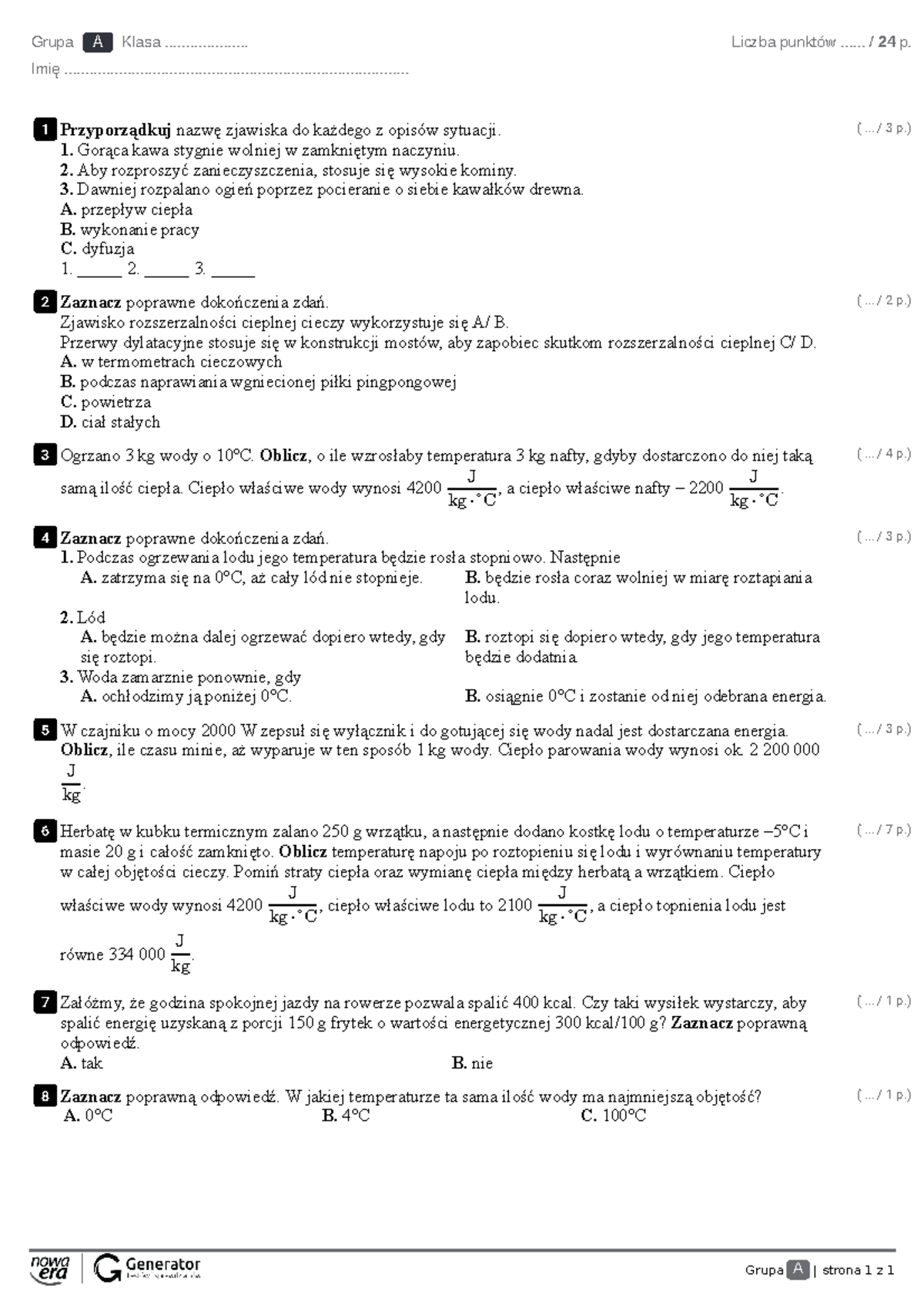 Termodynamika Sprawdzian B Klasa 7 www.studocu.com