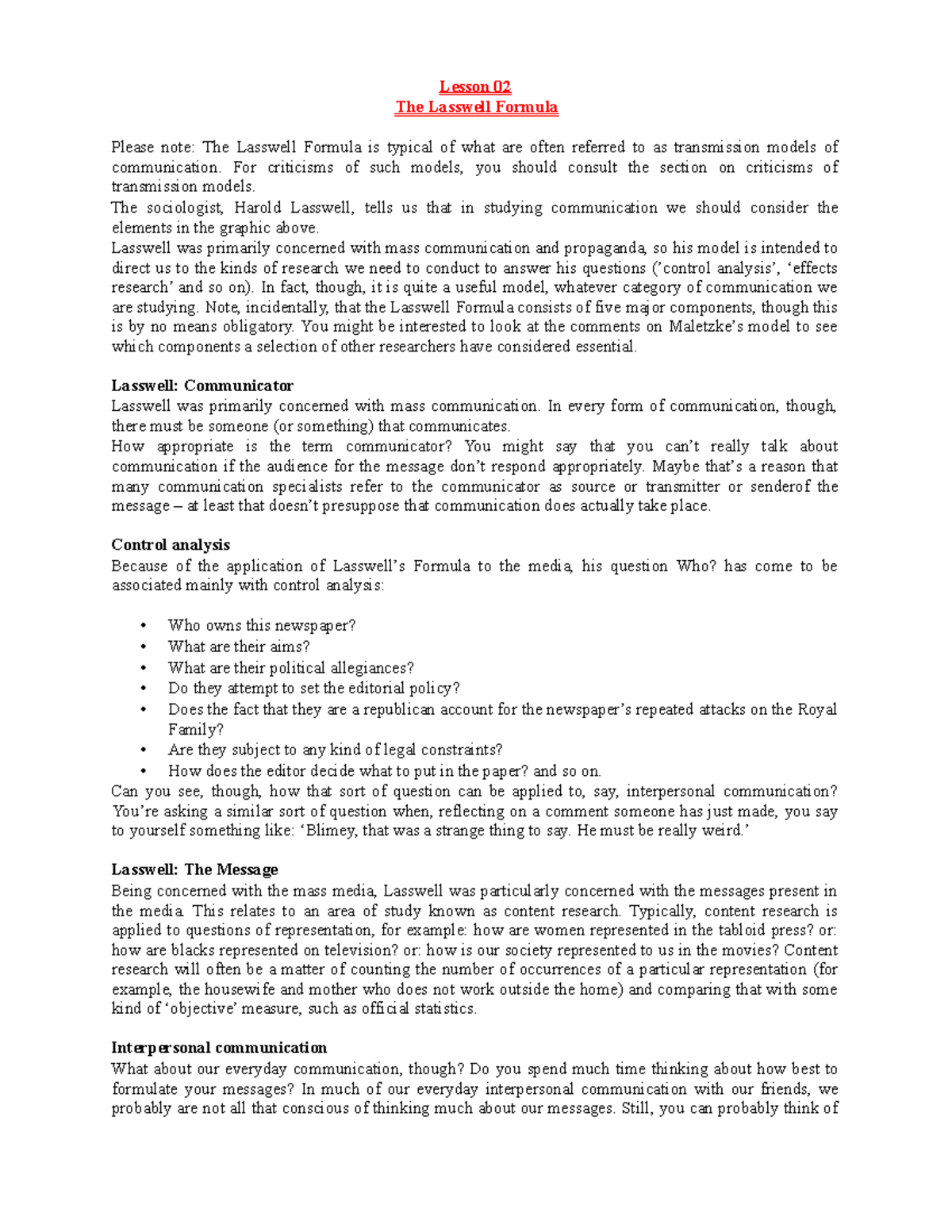 Ch02 The Lasswell Formula Lesson 02 The Lasswell Formula Please Note