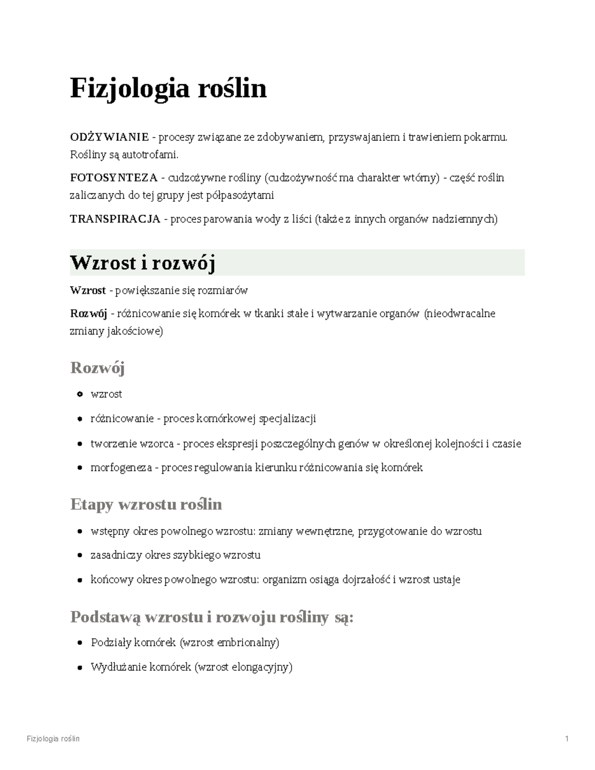 Fizjologia roslin - Fizjologia roślin ODŻYWIANIE - procesy związane ze