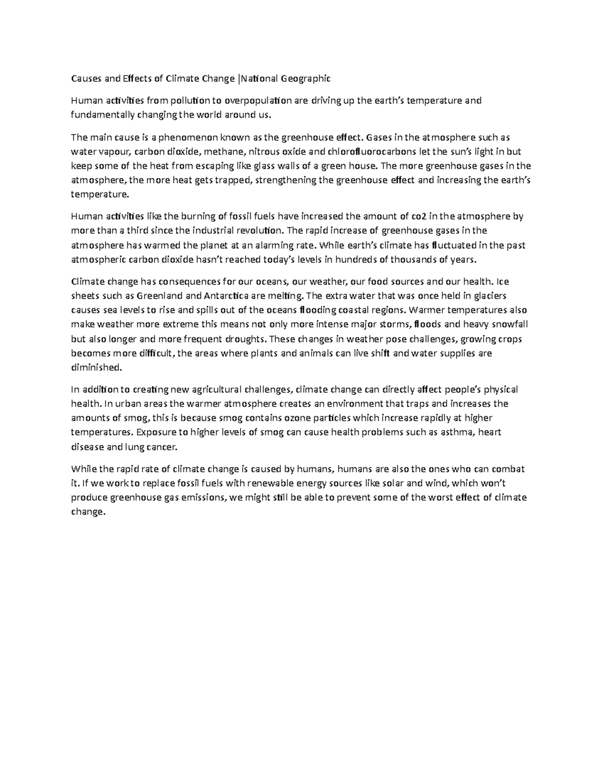 Causes and Effects of Climate Change - The main cause is a phenomenon ...