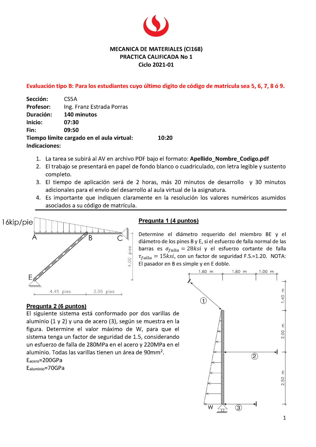 PC1MECANICA DE MATERIALES 2021 - 1 MECANICA DE MATERIALES (CI168 ...