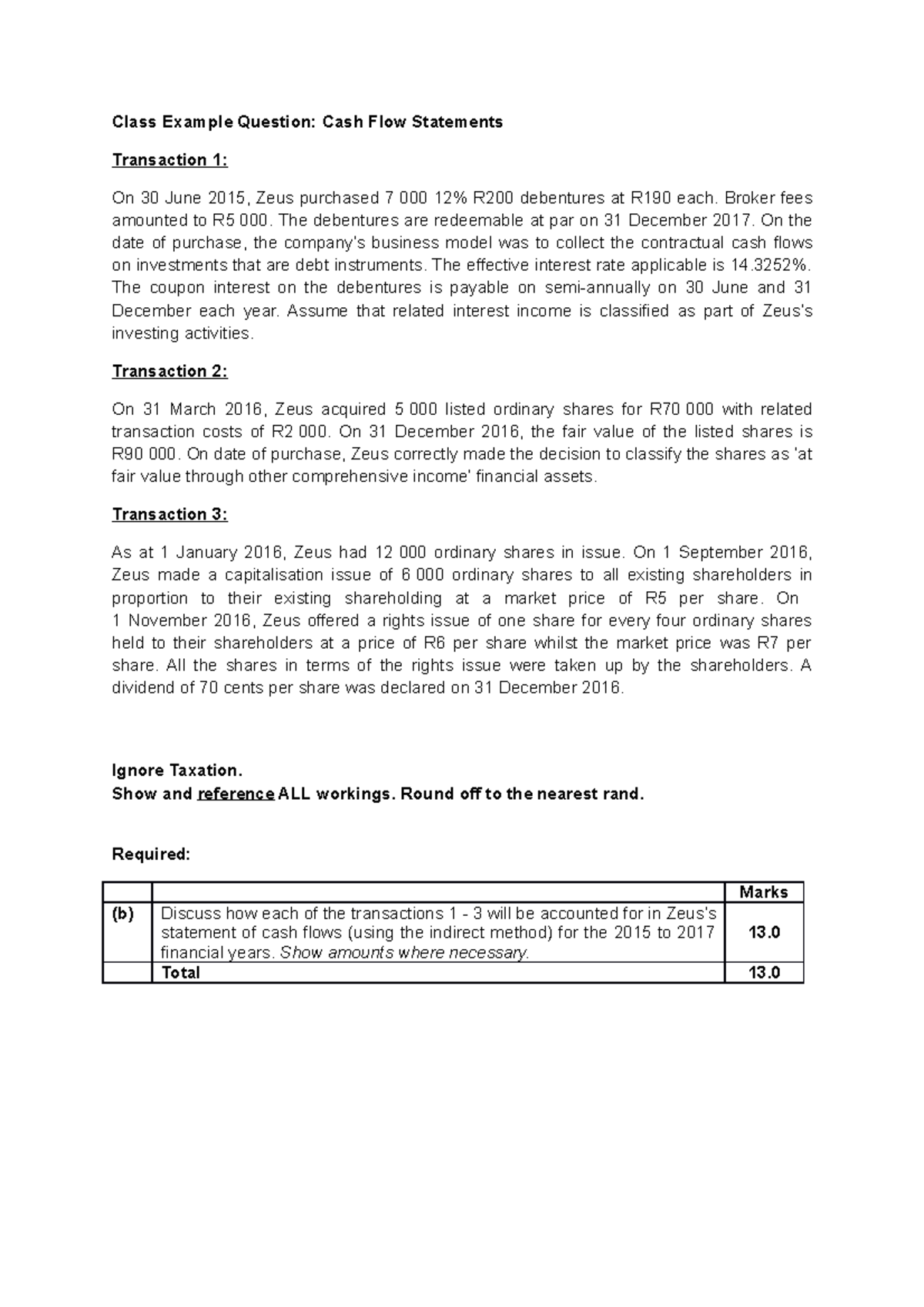 Class Example Question - Cash Flows - Class Example Question: Cash Flow ...