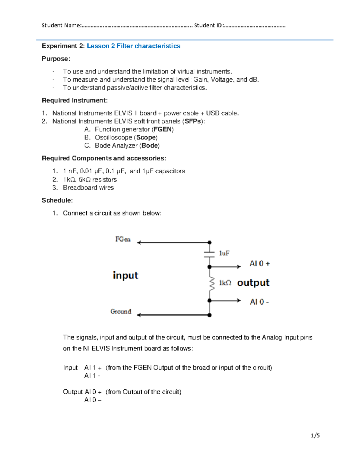 Practicum 2 Lesson 2 passive filter characteristics Sept 2023