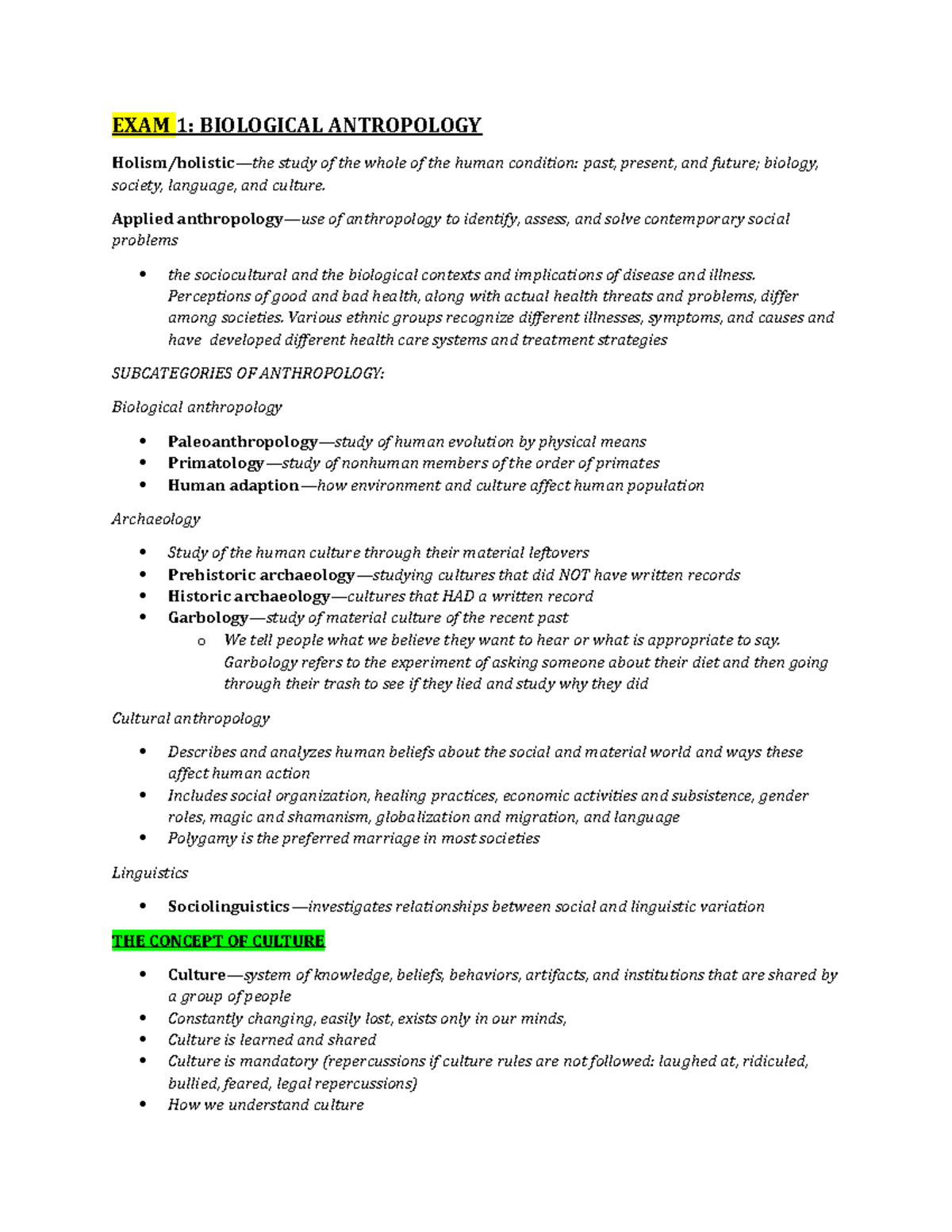 ANT-exam 1 Materials - Lecture Notes Biological Anthropology Unit ...