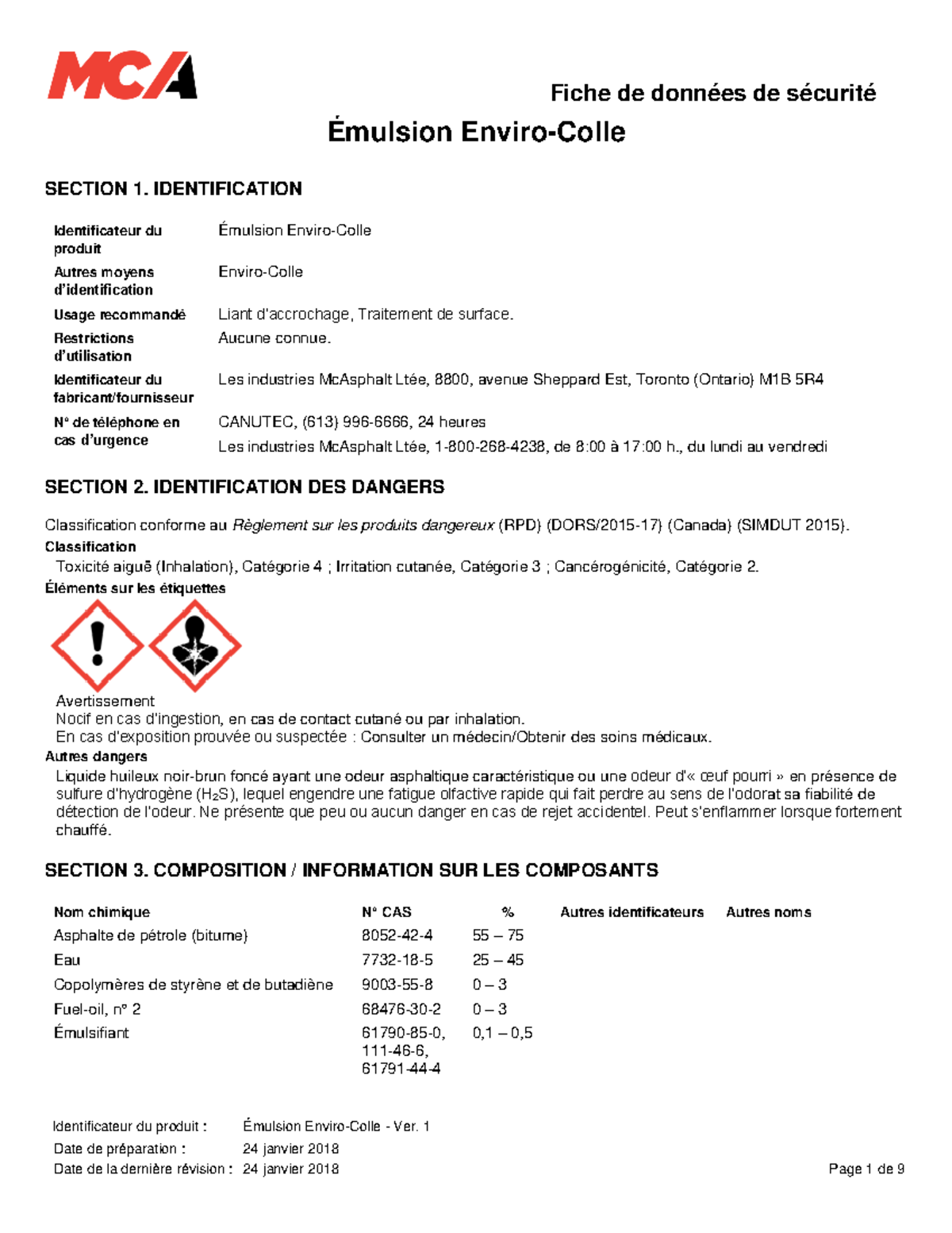 FSDS - Emulsions - Enviro-Colle Fr - Identificateur du produit ...