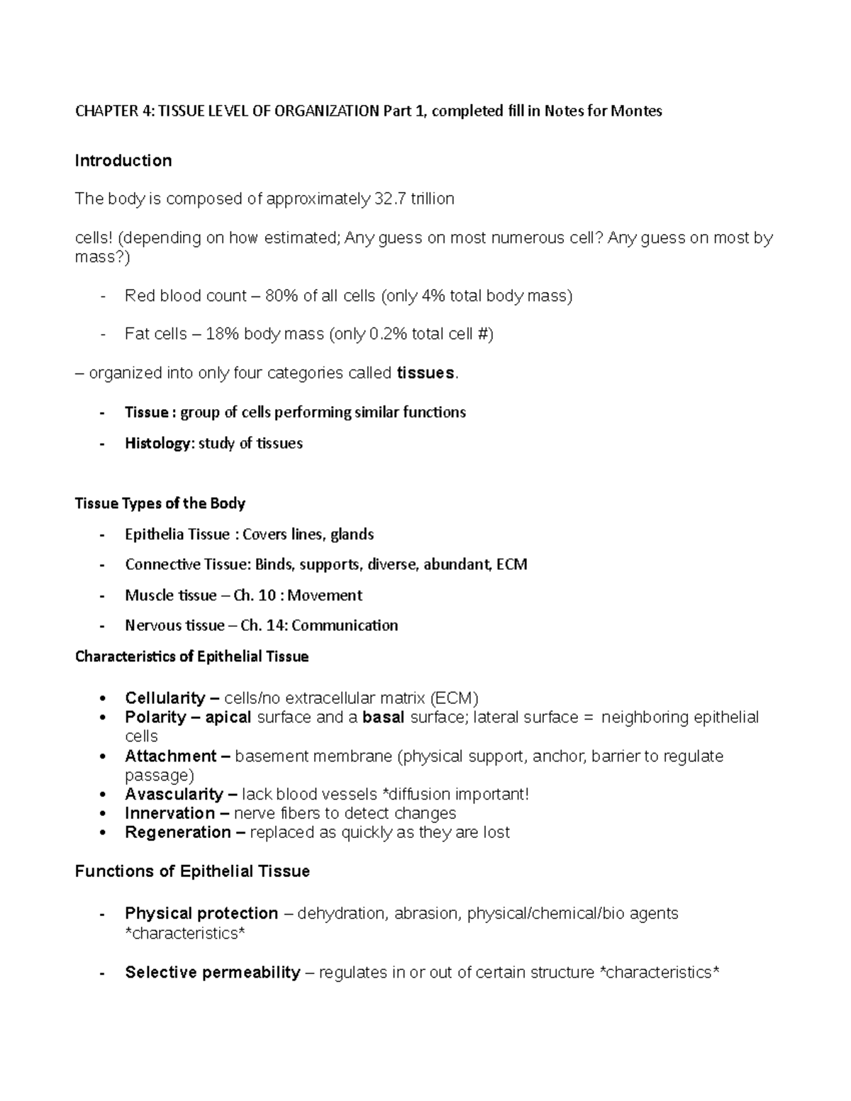 bio-2340-ch-4-tissue-level-of-organization-chapter-4-tissue-level