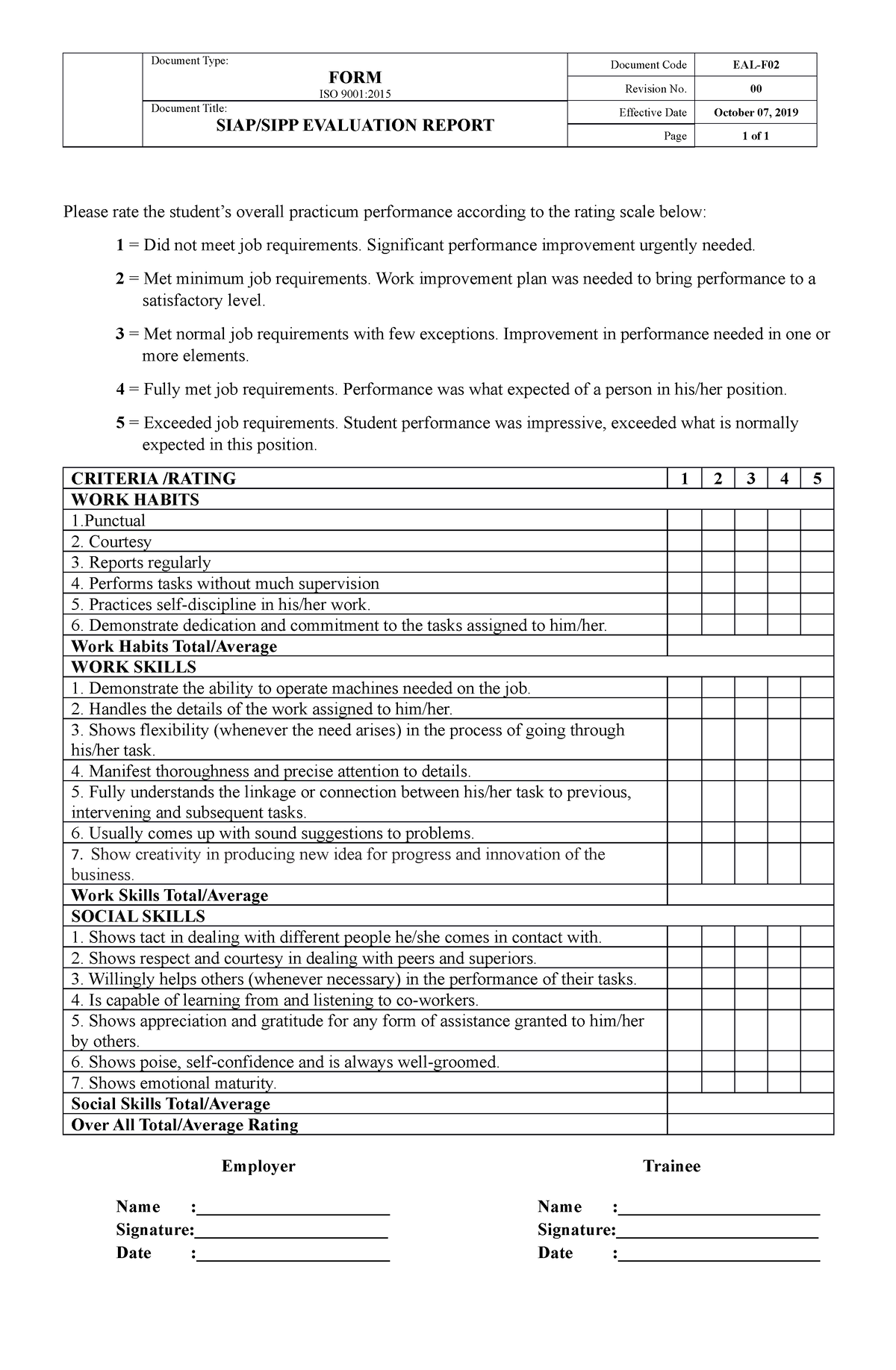 F02-SIPP- Evaluation- Report-FOR- Coding - Document Type: FORM ISO 9001 ...