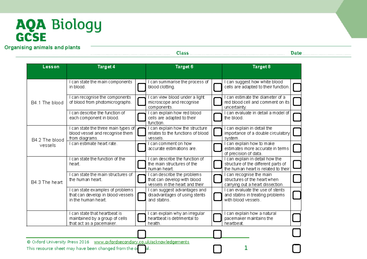 B4 Revision Checklist - Student Checklist B Lesson Target 4 Target 6 ...