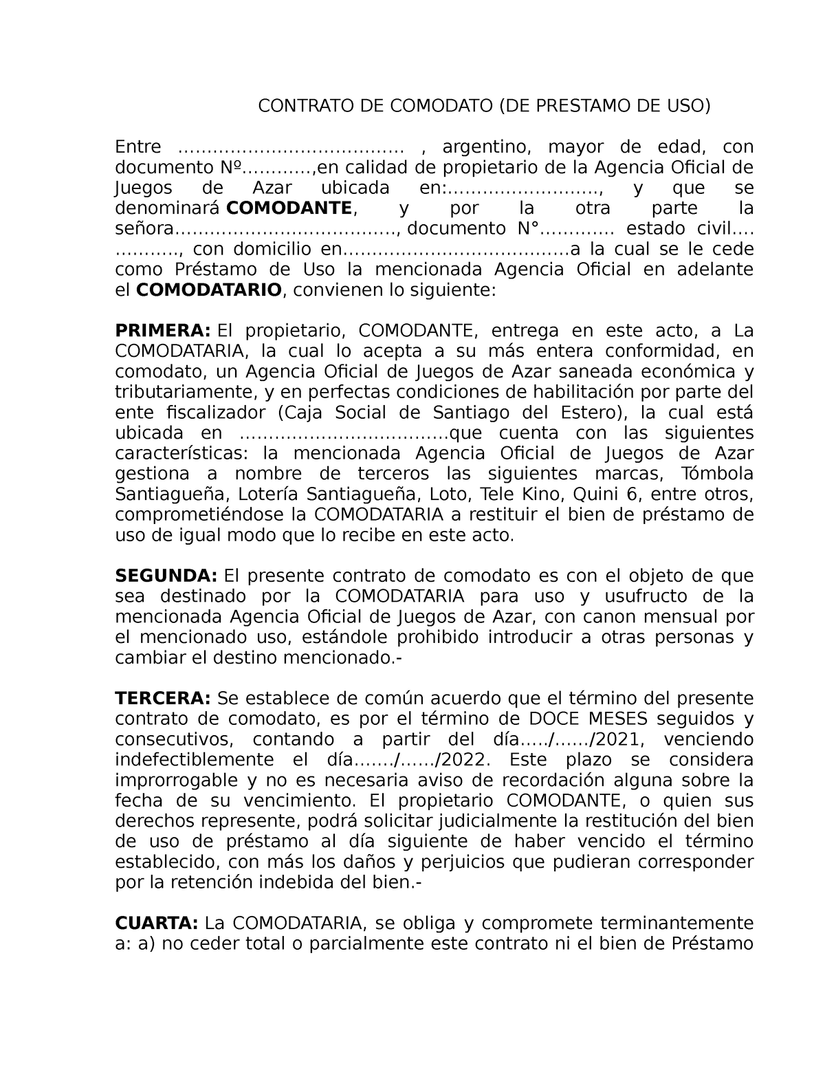 Modelo DE Contrato DE Comodato - CONTRATO DE COMODATO (DE PRESTAMO DE USO)  Entre - Studocu