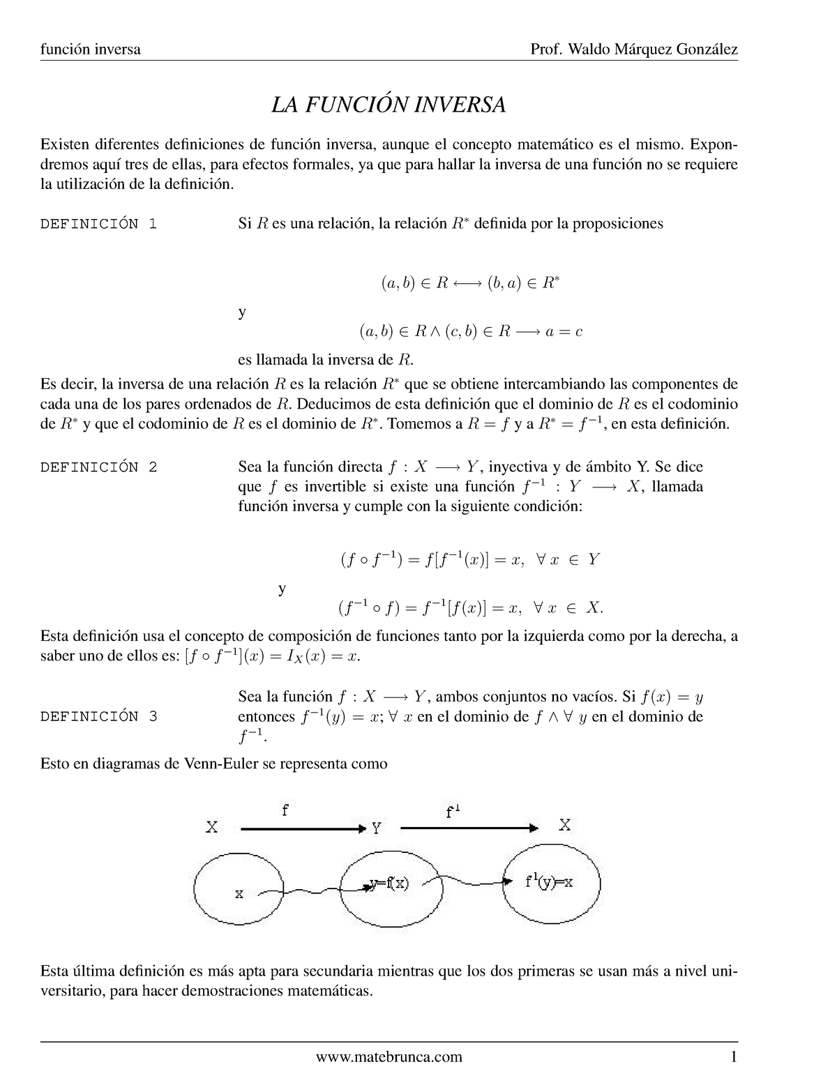 Texto 3 Apoyo Función Inversa - LA FUNCI ́ON INVERSA Existen Diferentes ...