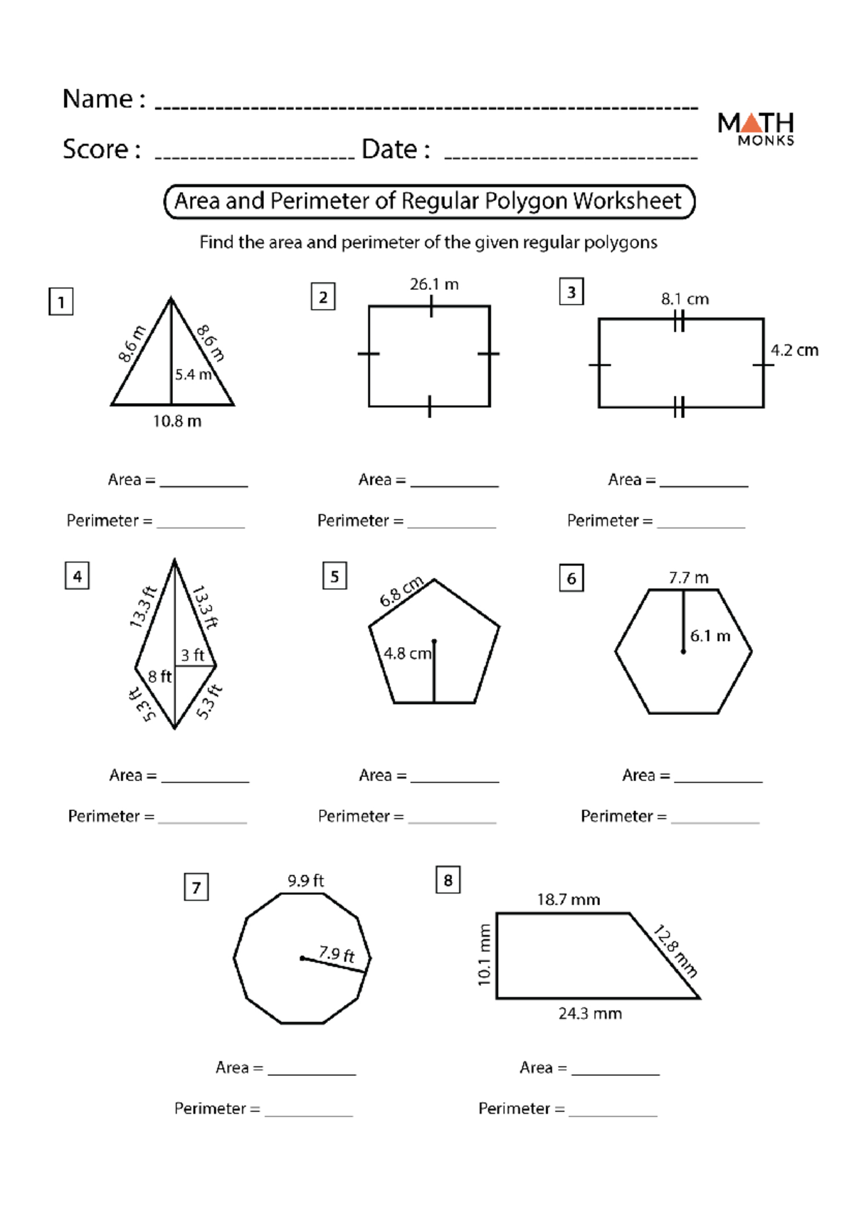 Area And Perimeter Of Regular Polygons Worksheet Studocu