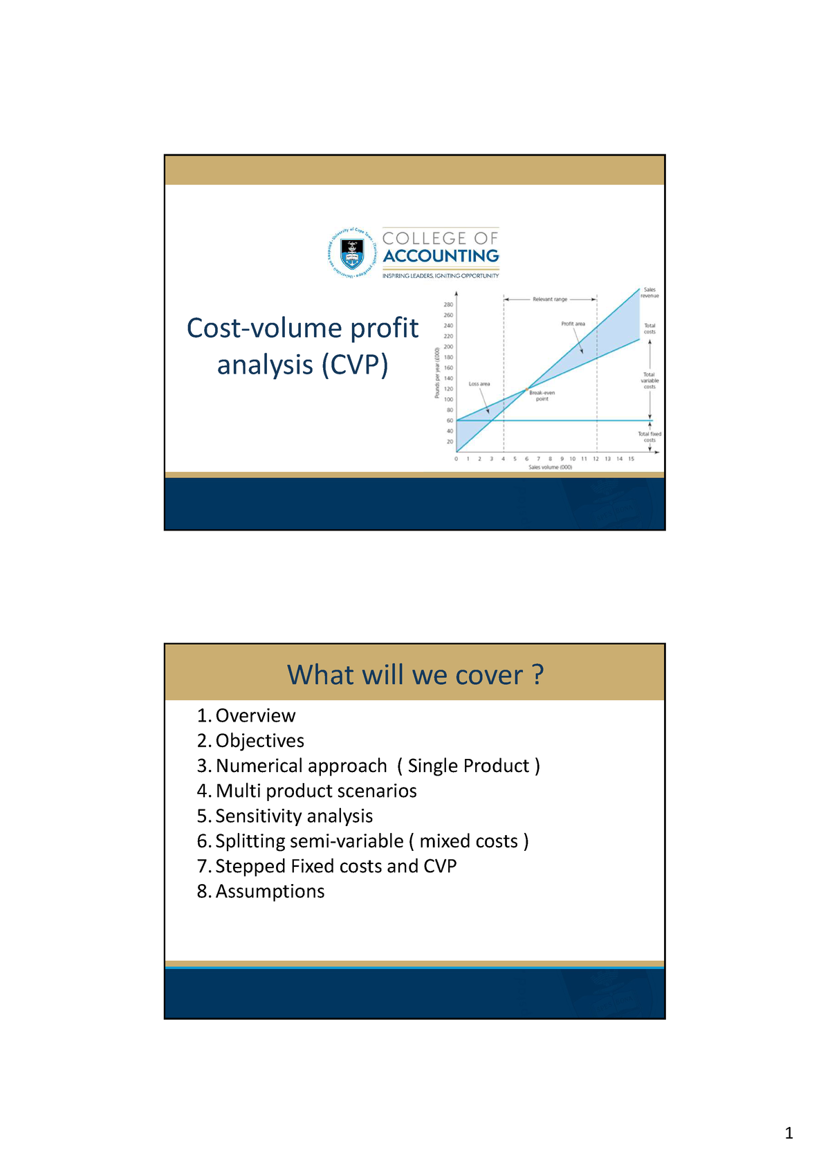 CVP Lecture Slides.pdf - Cost-volume Profit Analysis (CVP) What Will We ...