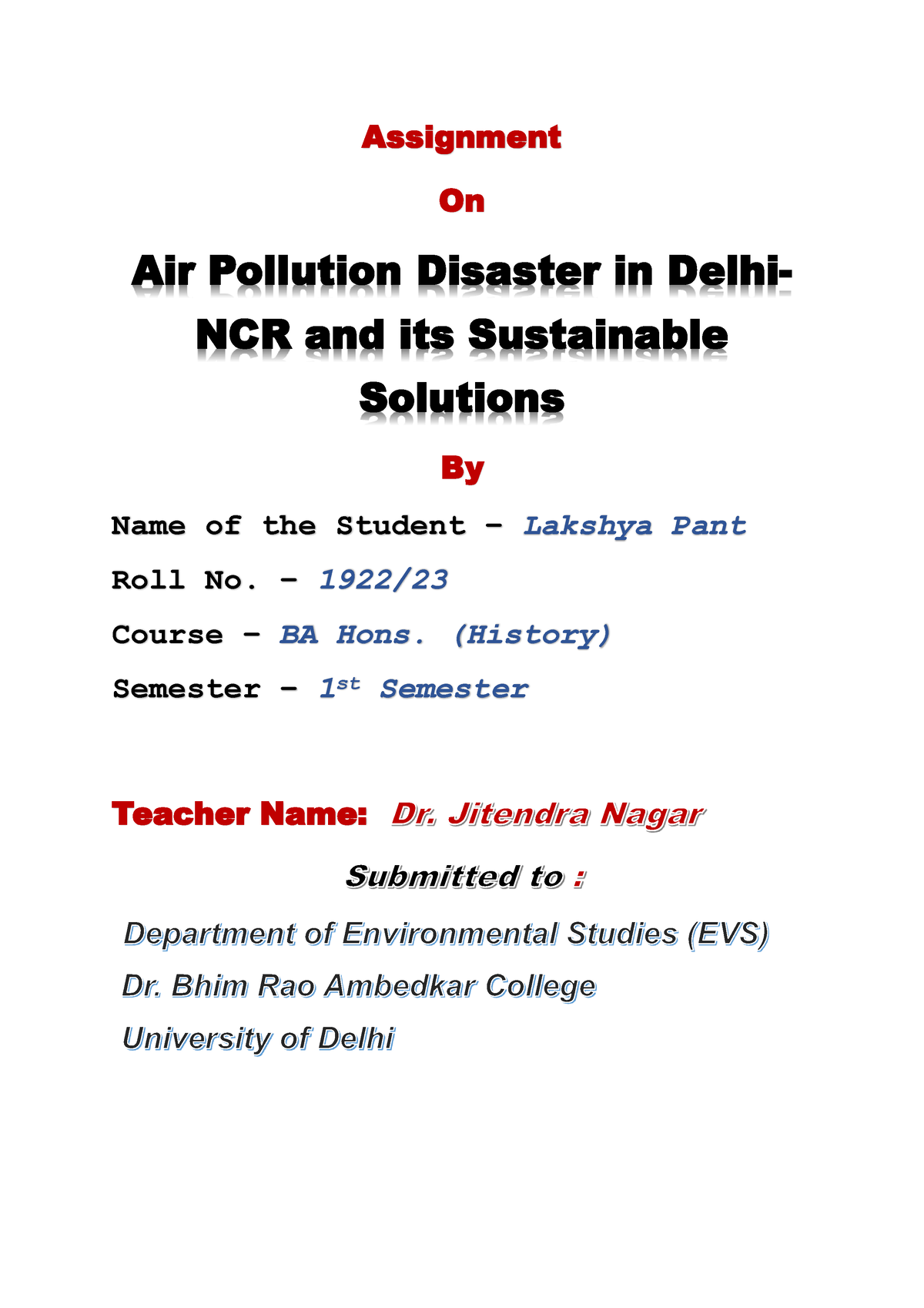 assignment of environmental pollution