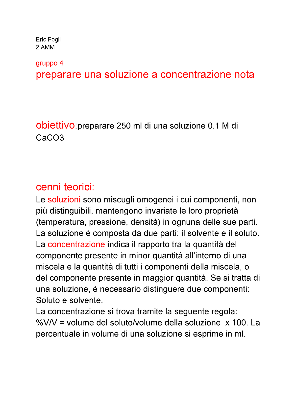 preparare una soluzione a concentrazione nota - Eric Fogli 2 AMM gruppo ...