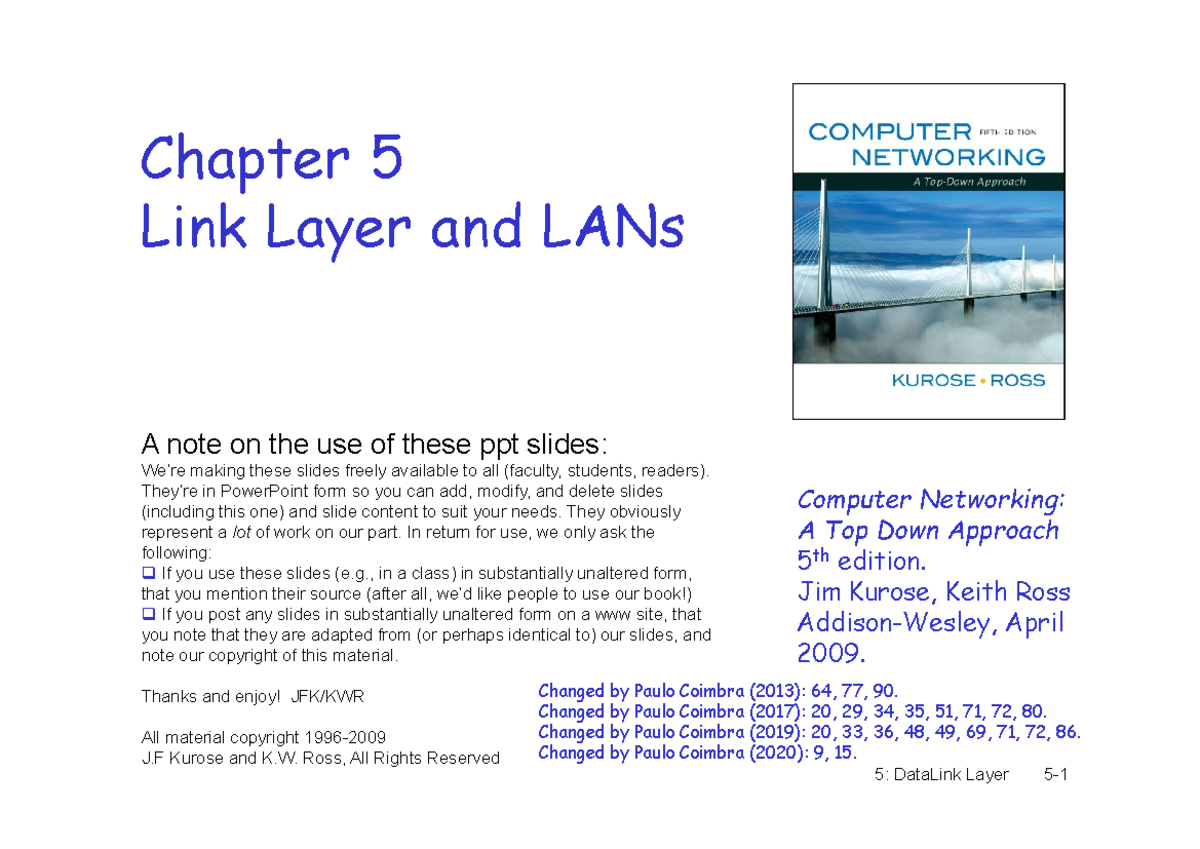 Chapter 5 5th Aug 2009-Link PC2020 1-67 92-102 - Chapter 5 Link Layer ...