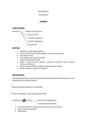 Anamnese - RESUMO DE AULA - INTRODUÇÃO À SEMIOLOGIA O método clínico  identifica o desvio de saúde, a - Studocu