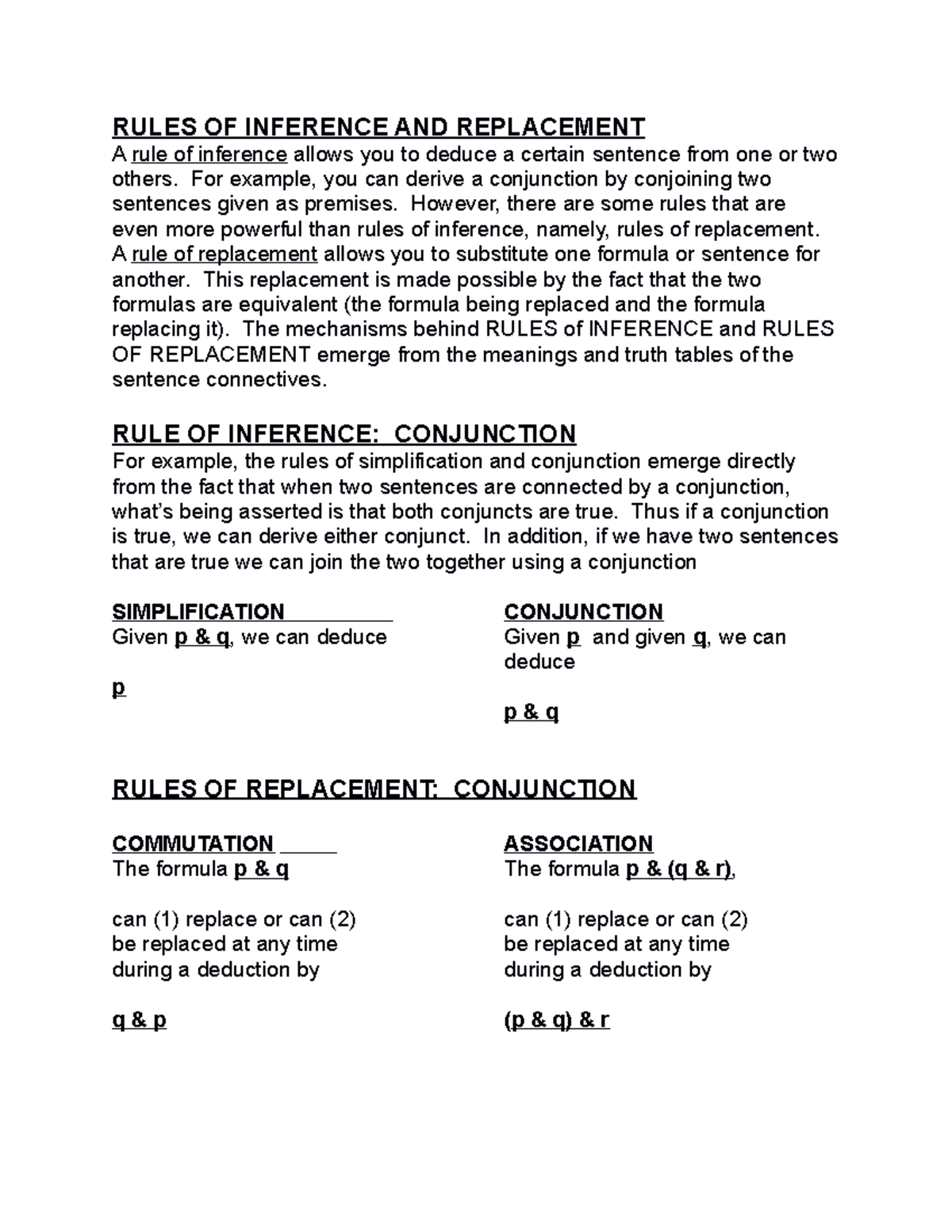Ruleinferenceconjunction - RULES OF INFERENCE AND REPLACEMENT A rule of ...