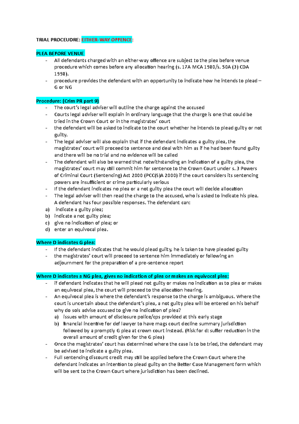 Trial Procedure EW - Lecture notes 8 - TRIAL PROCEUDRE: EITHER-WAY ...