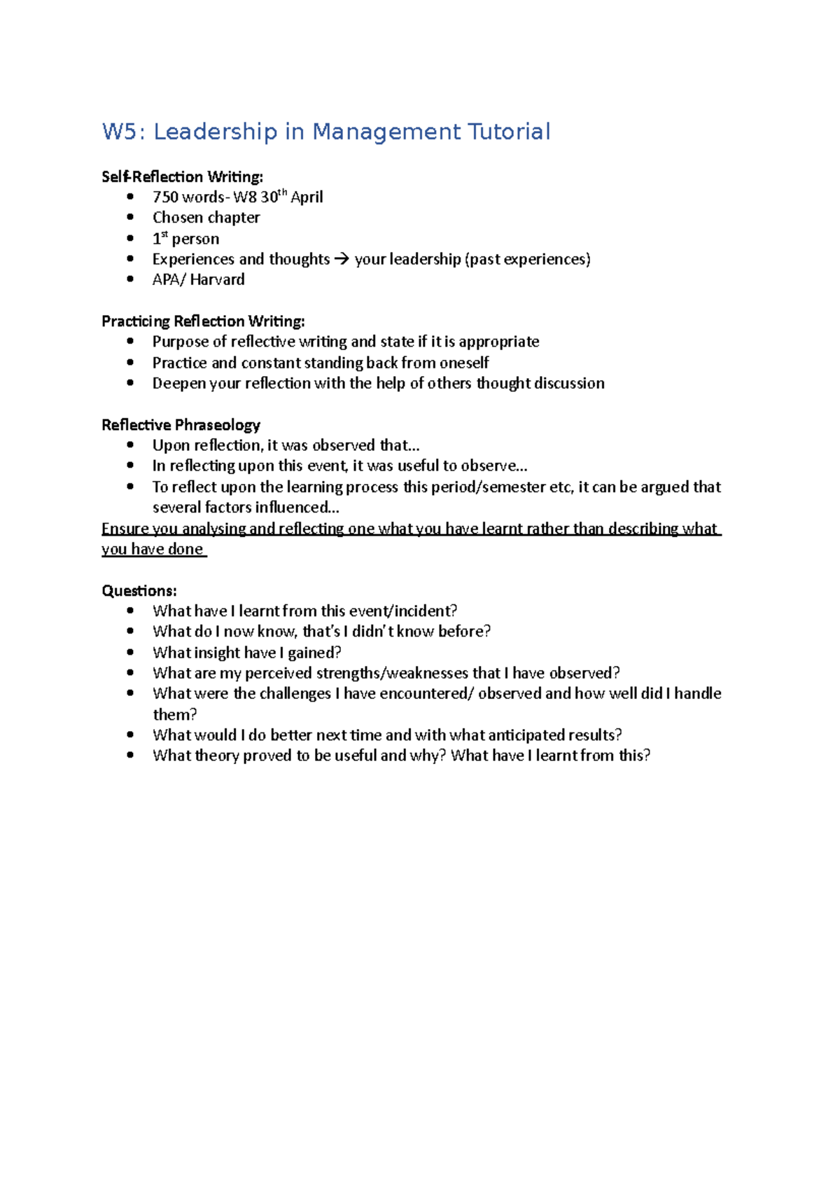 W5- Leadership Tut - MGMT2010 - MQ - Studocu