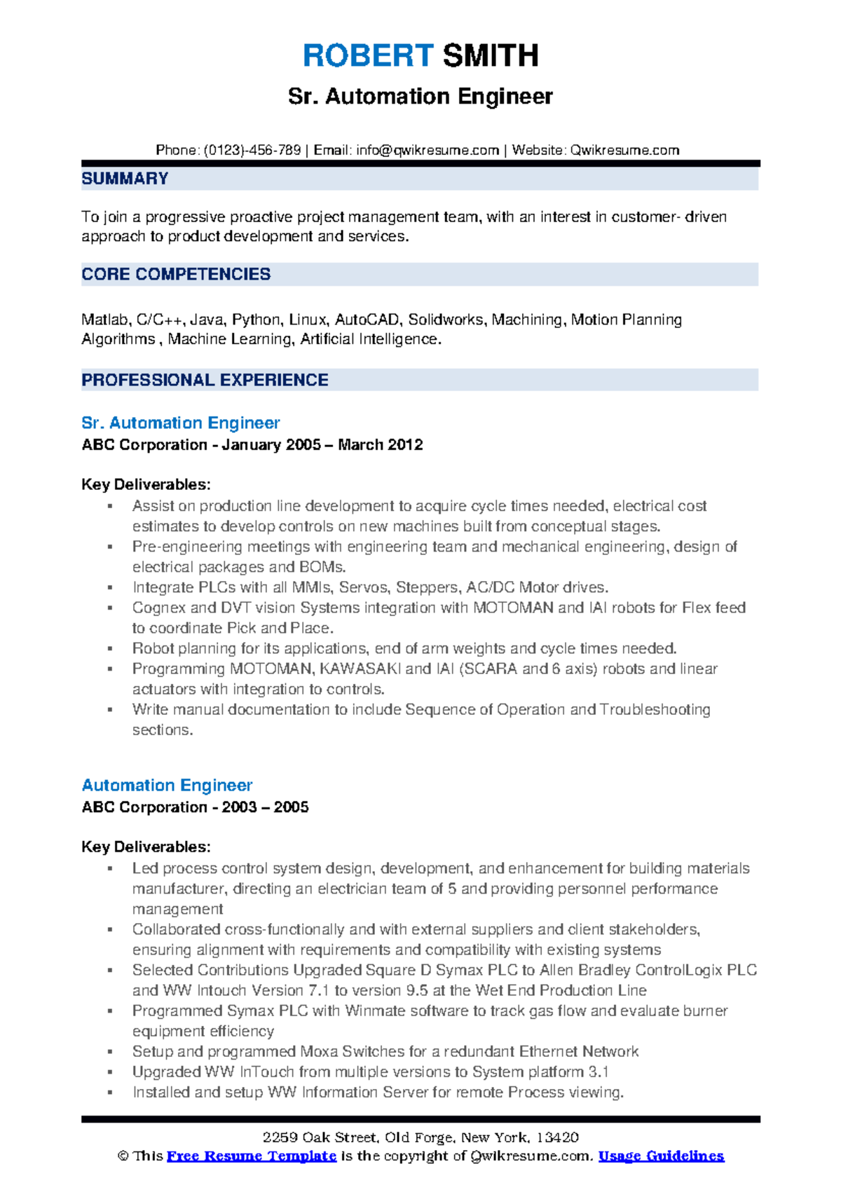 Automation engineer guide with examples - ROBERT SMITH Sr. Automation ...