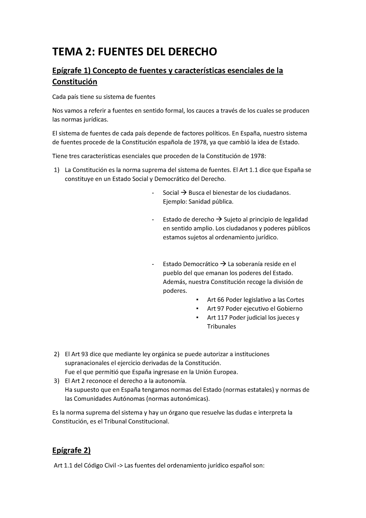 DC Tema 2 - Derecho - TEMA 2: FUENTES DEL DERECHO Epígrafe 1) Concepto ...