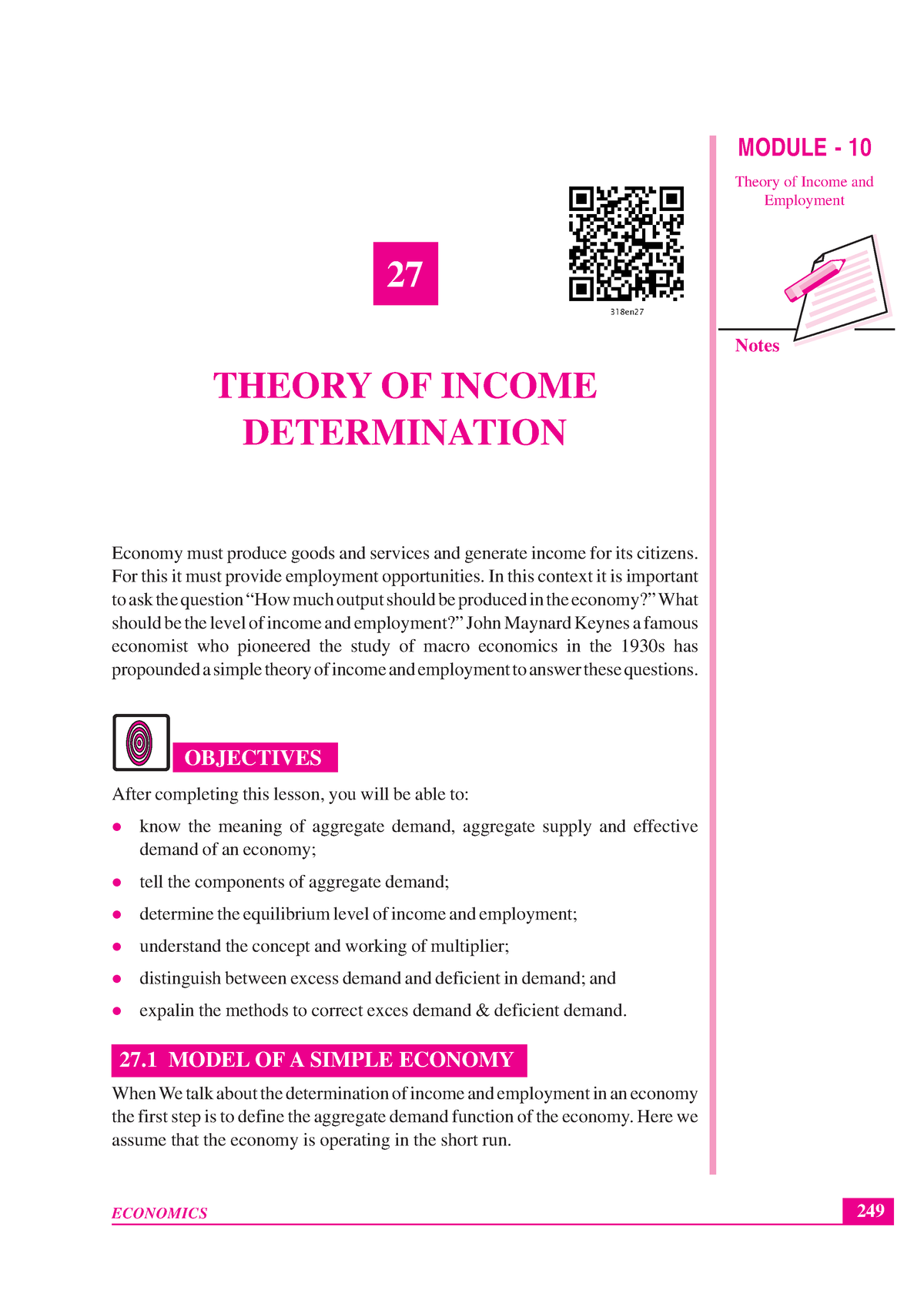 318 Economics Eng Lesson 27 - Notes 249 Theory Of Income Determination ...