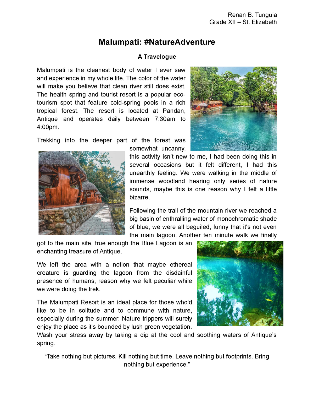 example of travelogue essay tagalog