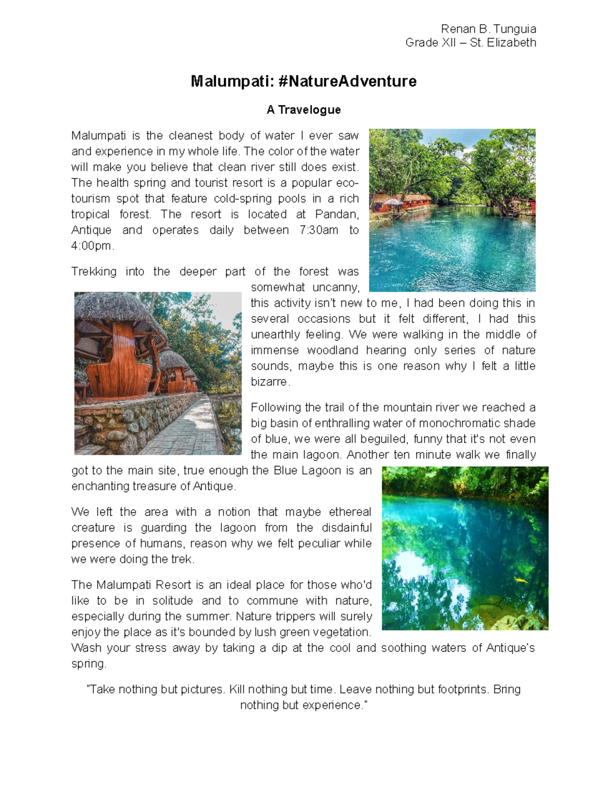 example of travelogue essay tagalog