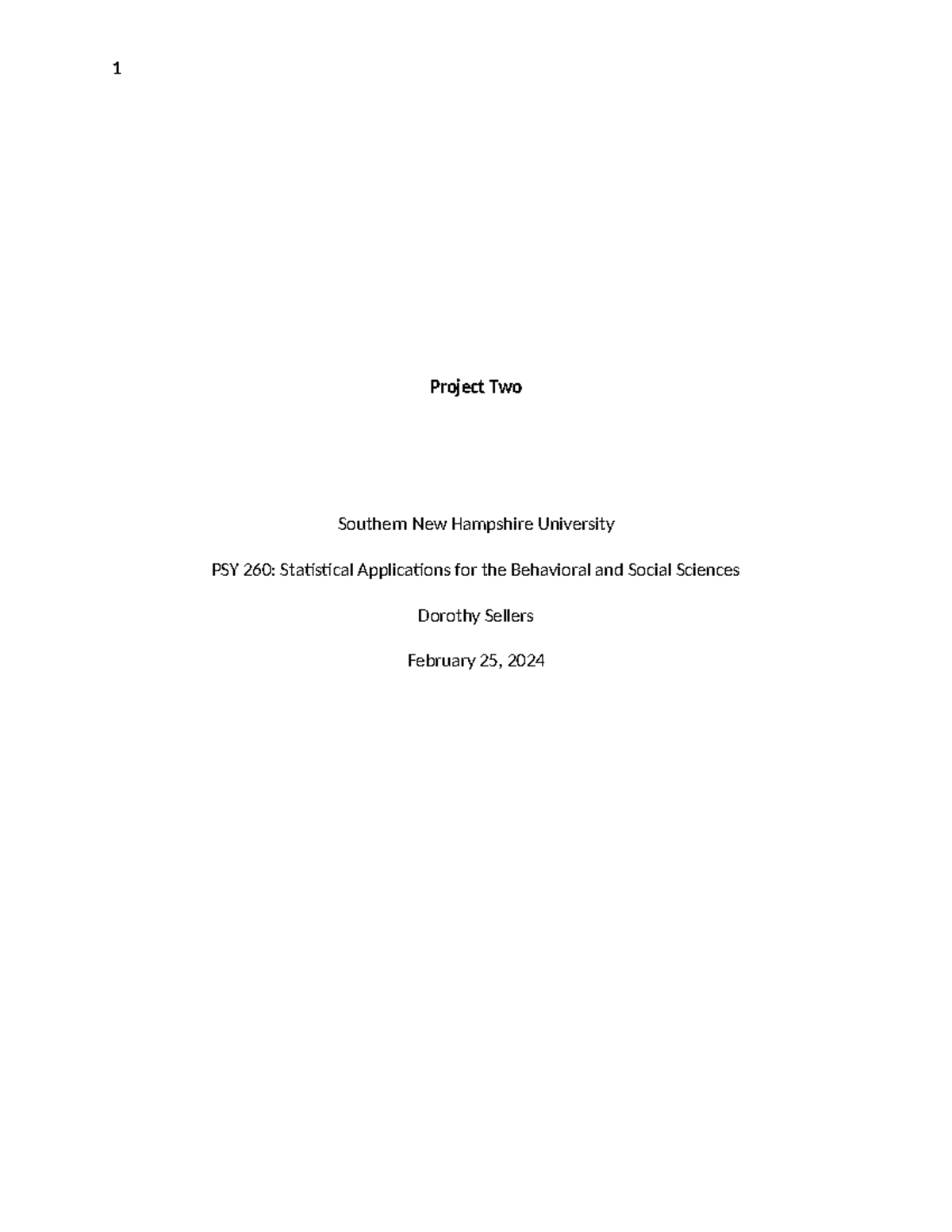 PSY260 Project Two - N/a - Psy 260 - 1 Project Two Southern New ...