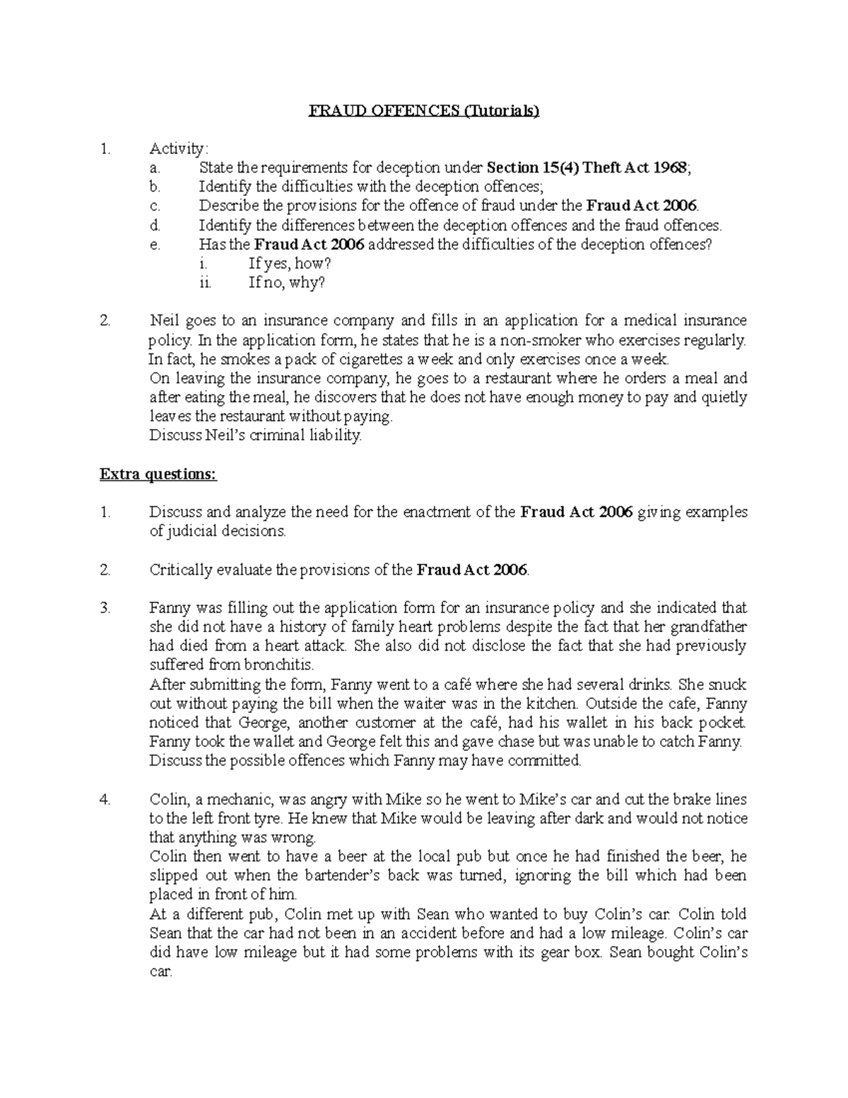Fraud Offences (Tutorial) - FRAUD OFFENCES (Tutorials) Activity: a ...