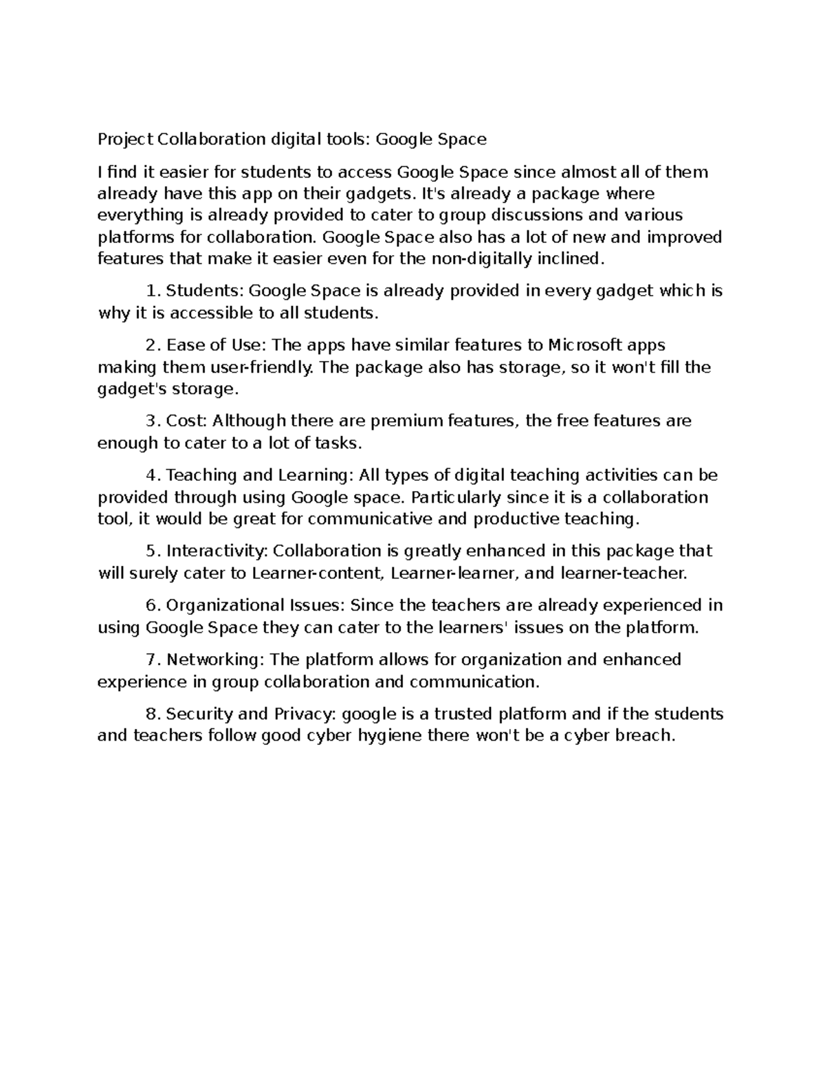 Activity 3.1 Assignment - Project Collaboration digital tools: Google ...