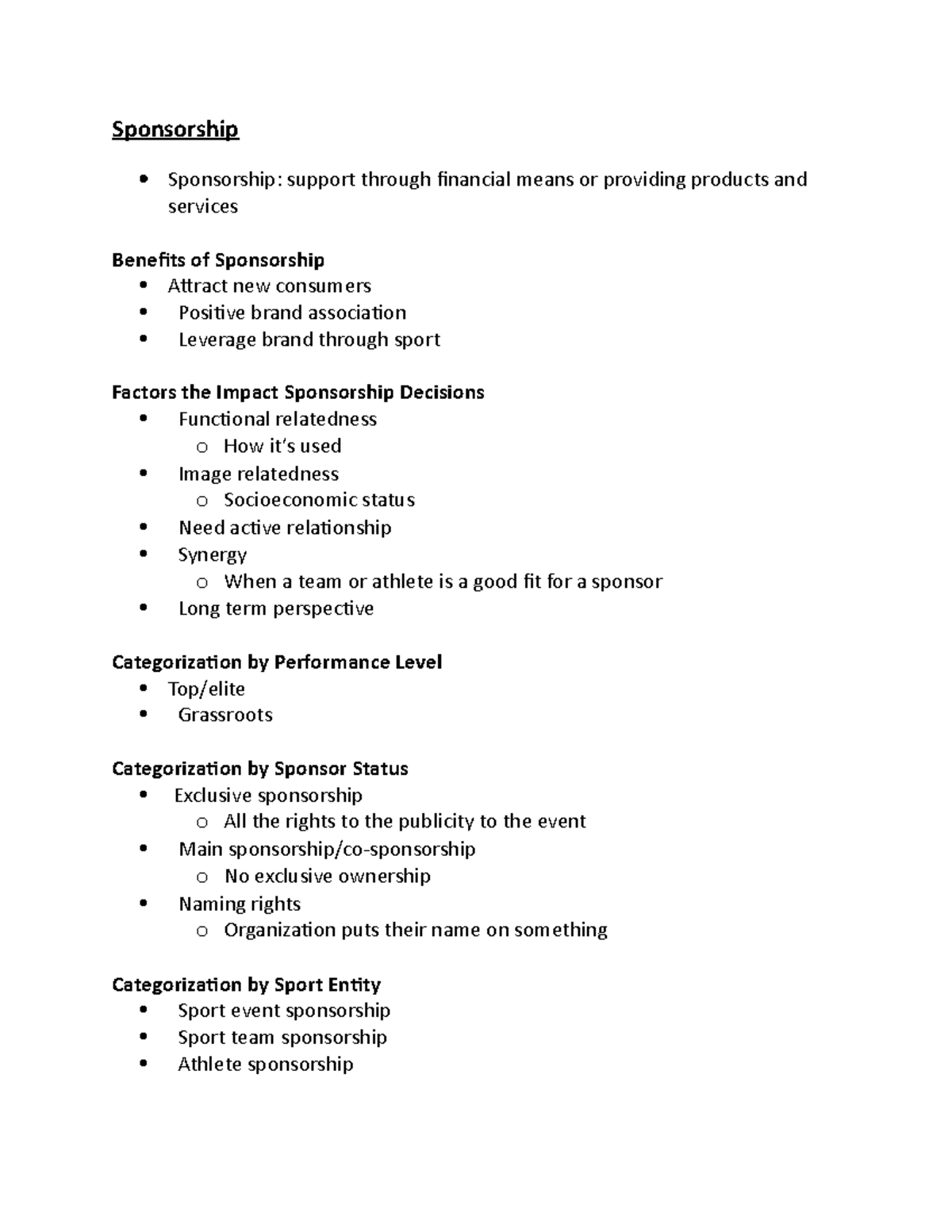 Sponsorship Notes - Sponsorship Sponsorship: support through financial ...