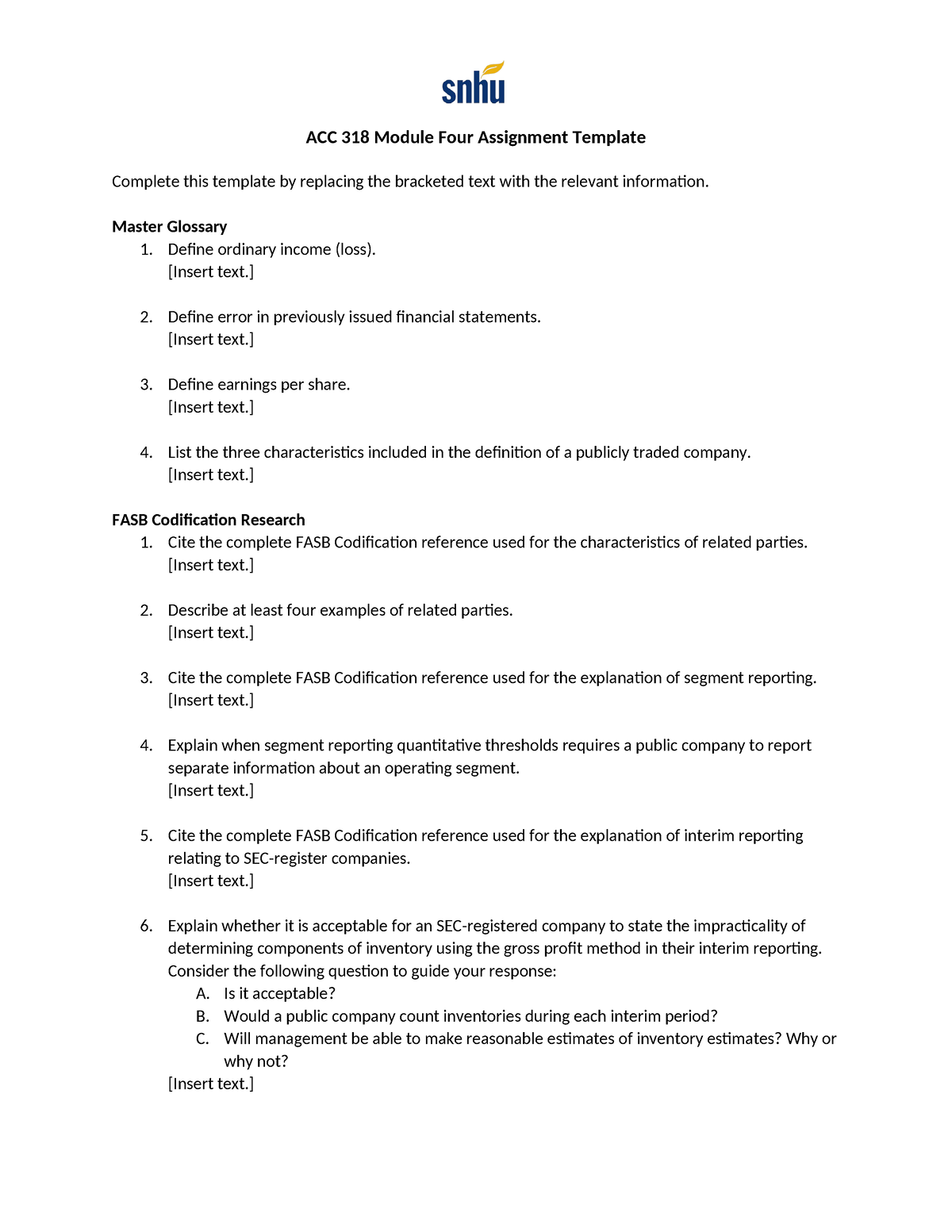 ACC 318 Module Four Assignment Template - ACC 318 Module Four ...